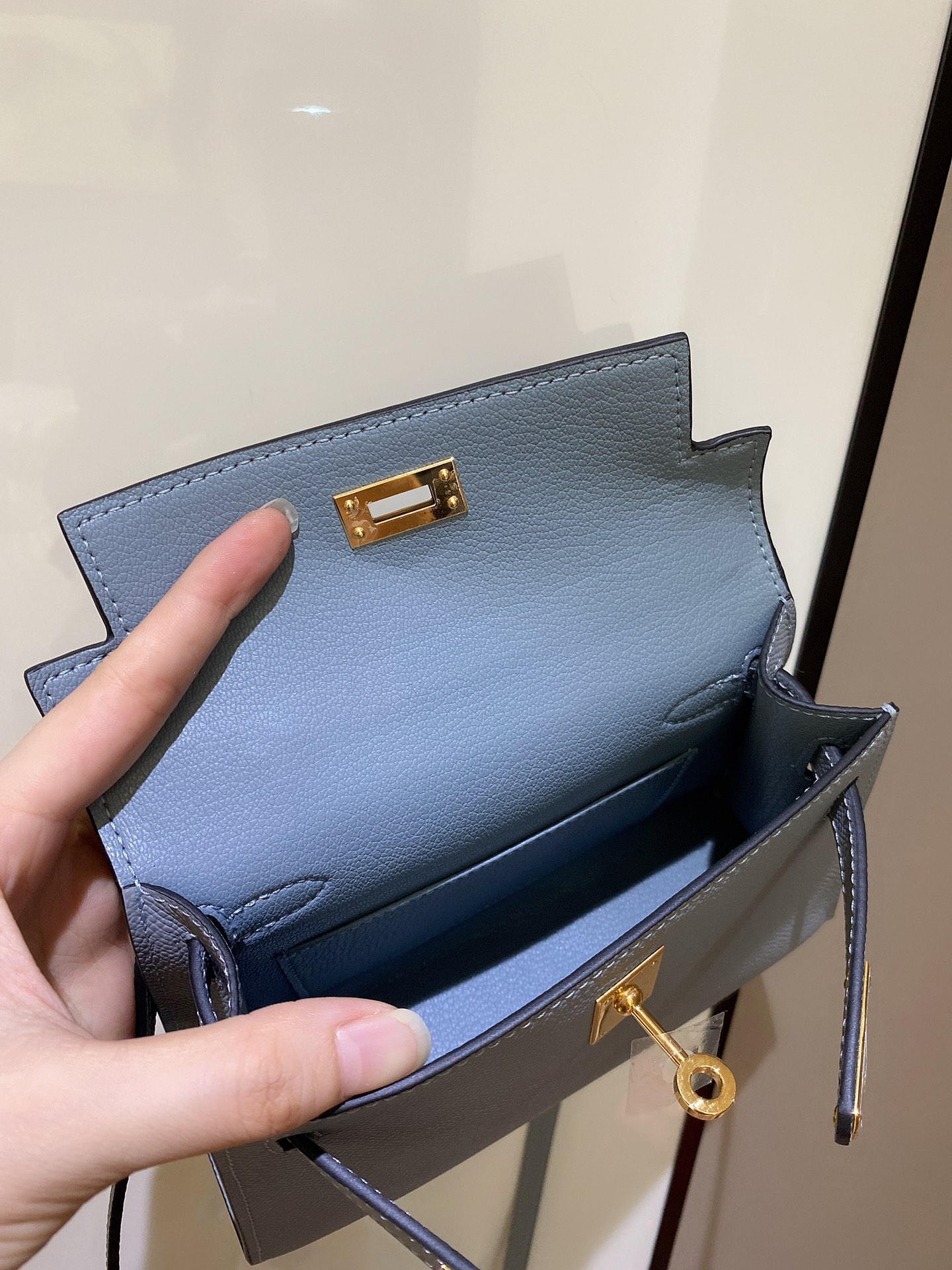 [TOP] HERMES Mini Kelly II Epsom Leather 19cm - Haze Blue