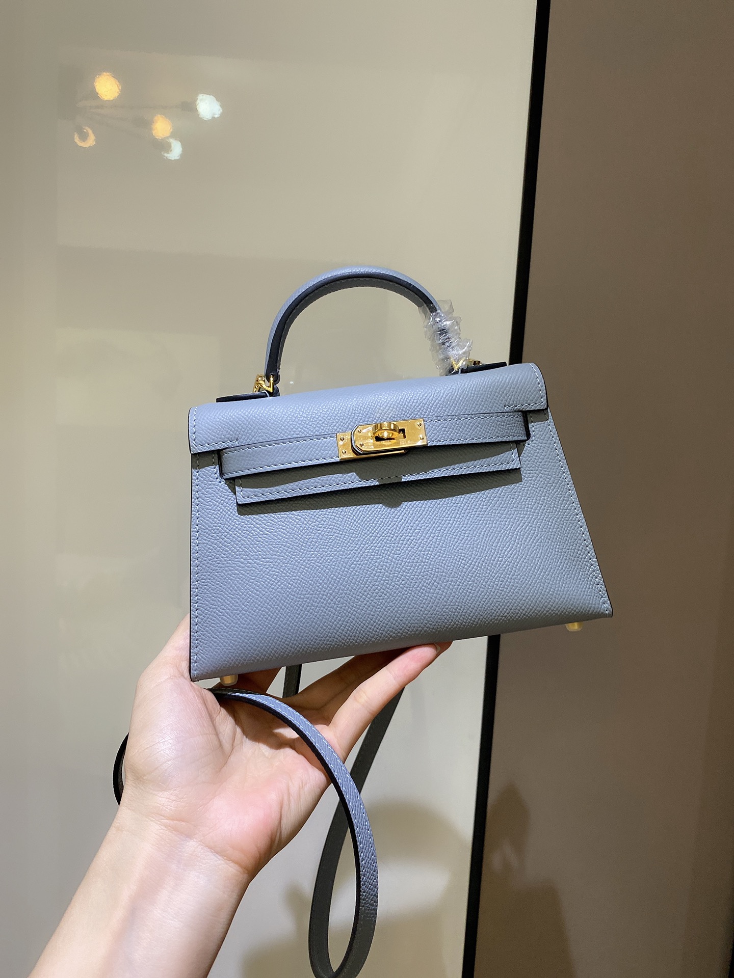 [TOP] HERMES Mini Kelly II Epsom Leather 19cm - Haze Blue