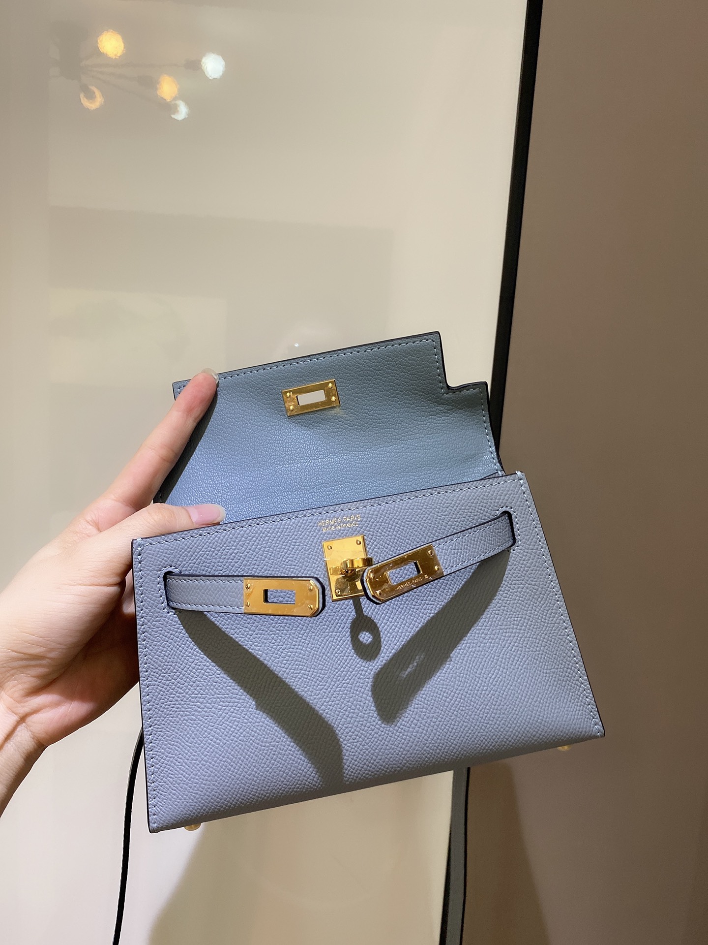 [TOP] HERMES Mini Kelly II Epsom Leather 19cm - Haze Blue