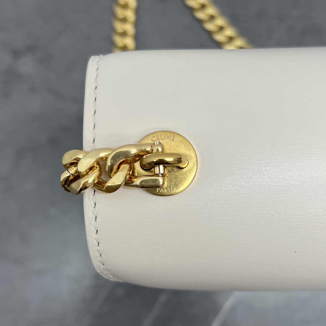[TOP] CELINE Chain Besace Triomphe Bag 18.5×6×15.5 cm - GHW - White