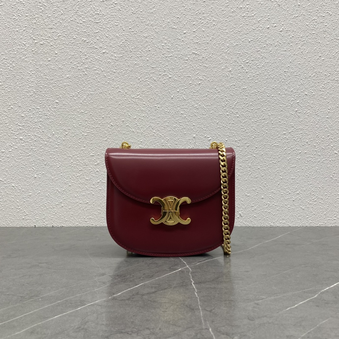 [TOP] CELINE Besace Triomphe Bag 18.5×6×15.5 cm - GHW - Red