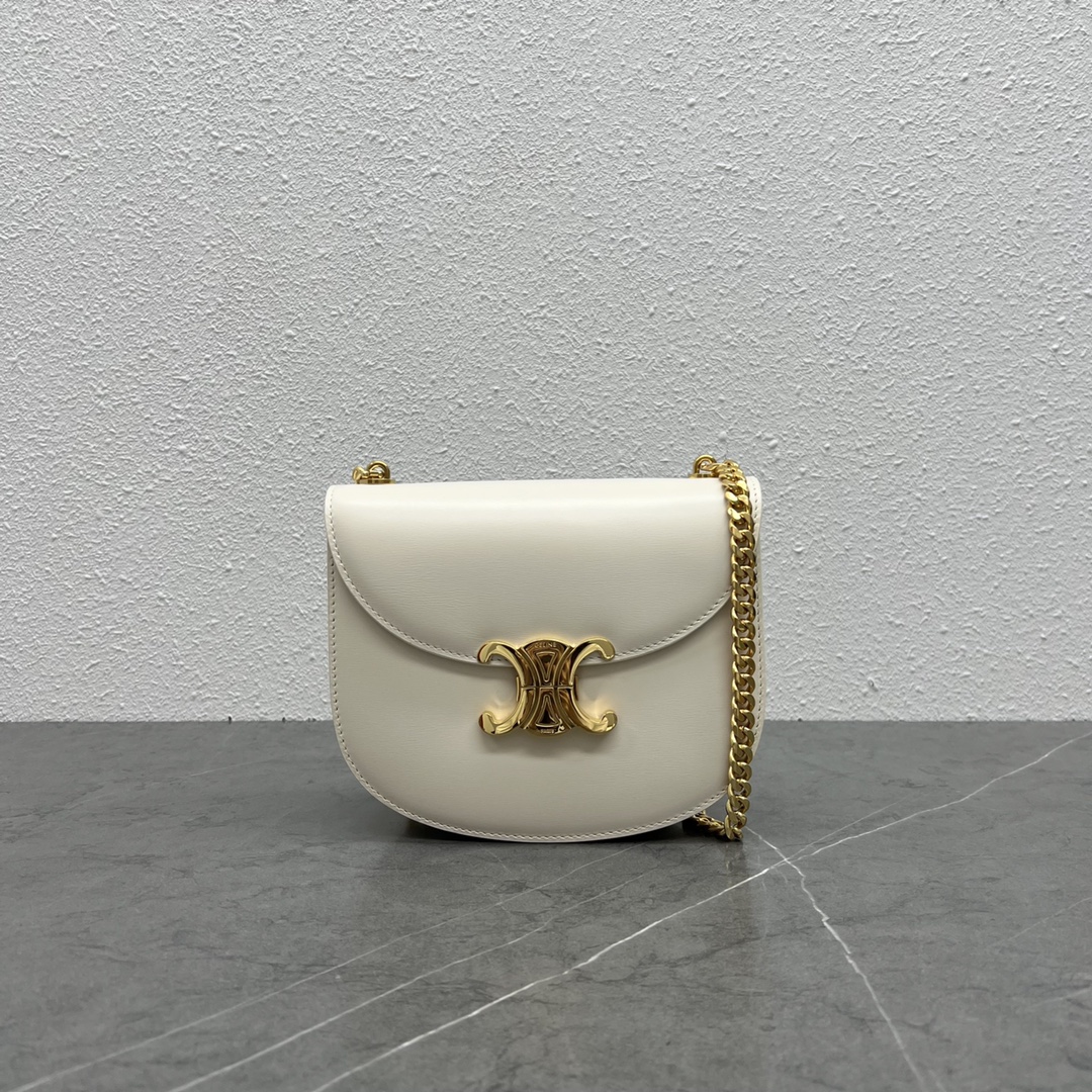 [TOP] CELINE Chain Besace Triomphe Bag 18.5×6×15.5 cm - GHW - White