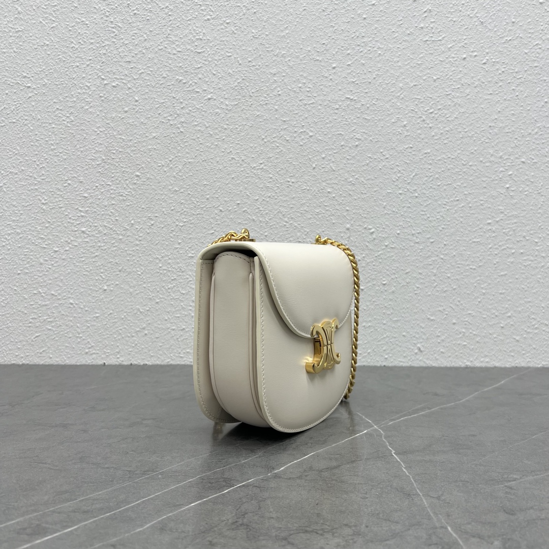 [TOP] CELINE Chain Besace Triomphe Bag 18.5×6×15.5 cm - GHW - White