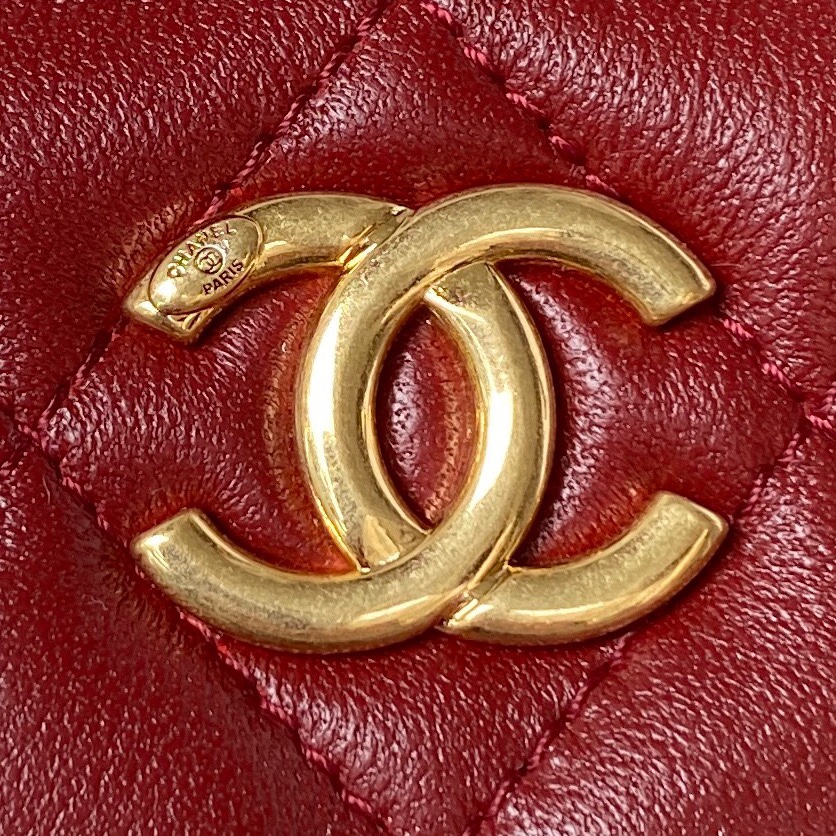 [TOP] CHANEL Vanity Case New Top Handle w Logo Lambskin 17*9.5*8cm - Dark Red