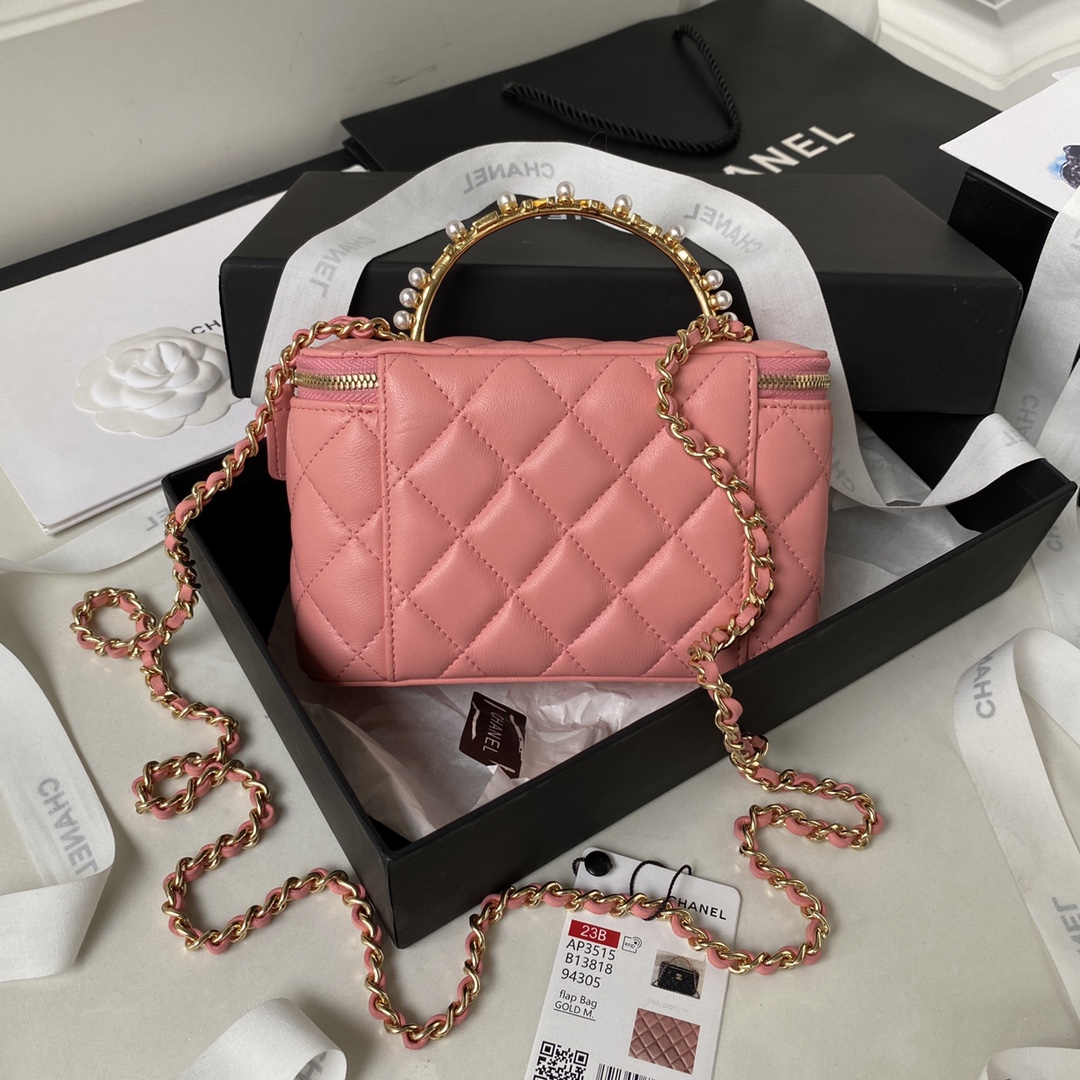 [TOP] CHANEL Vanity Case New Top Handle w Logo Lambskin 17*9.5*8cm - Red