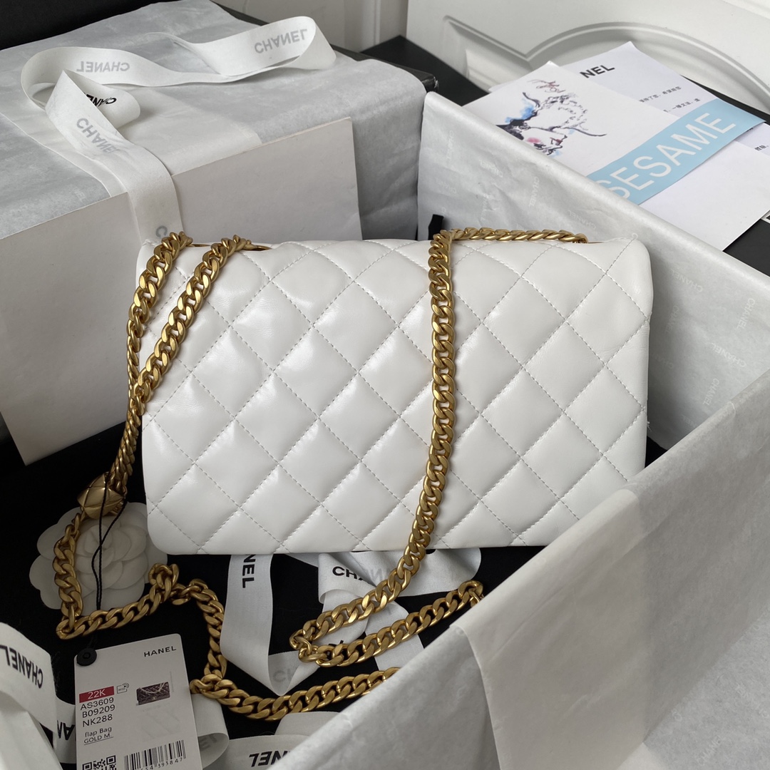 [TOP] CHANEL Gold Beads Flap Bag 16x25x10 cm - White & Red GHW