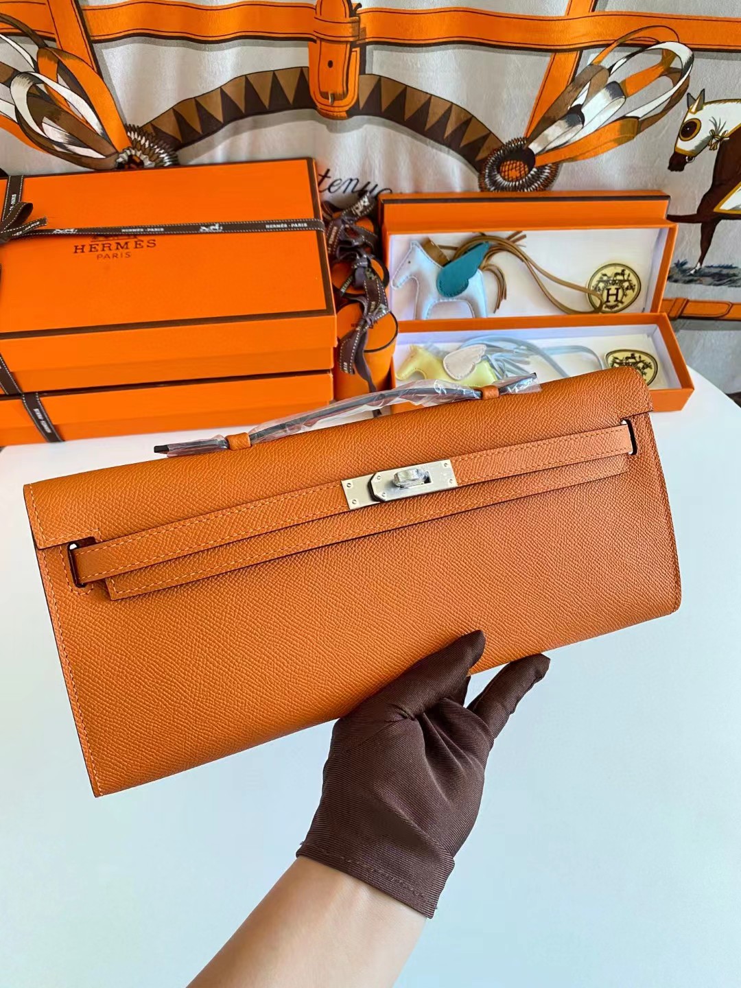 [TOP] HERMES Kelly Cut Elan 31 Clutch - Orange& SHW