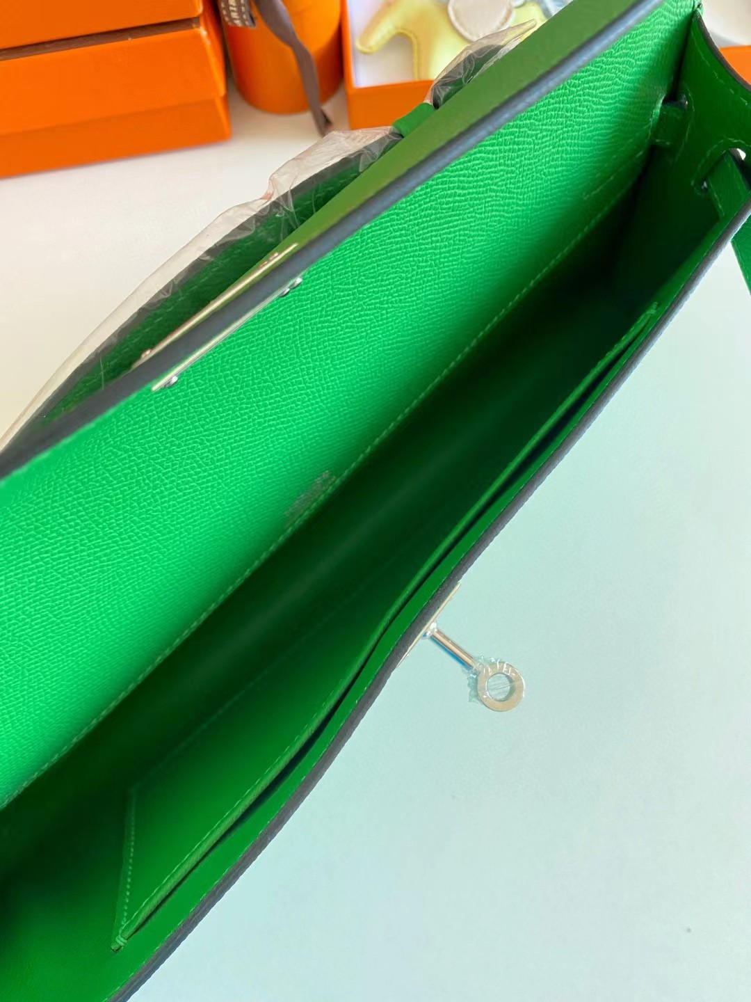 [TOP] HERMES Kelly Cut Elan 31 Clutch - Green & SHW