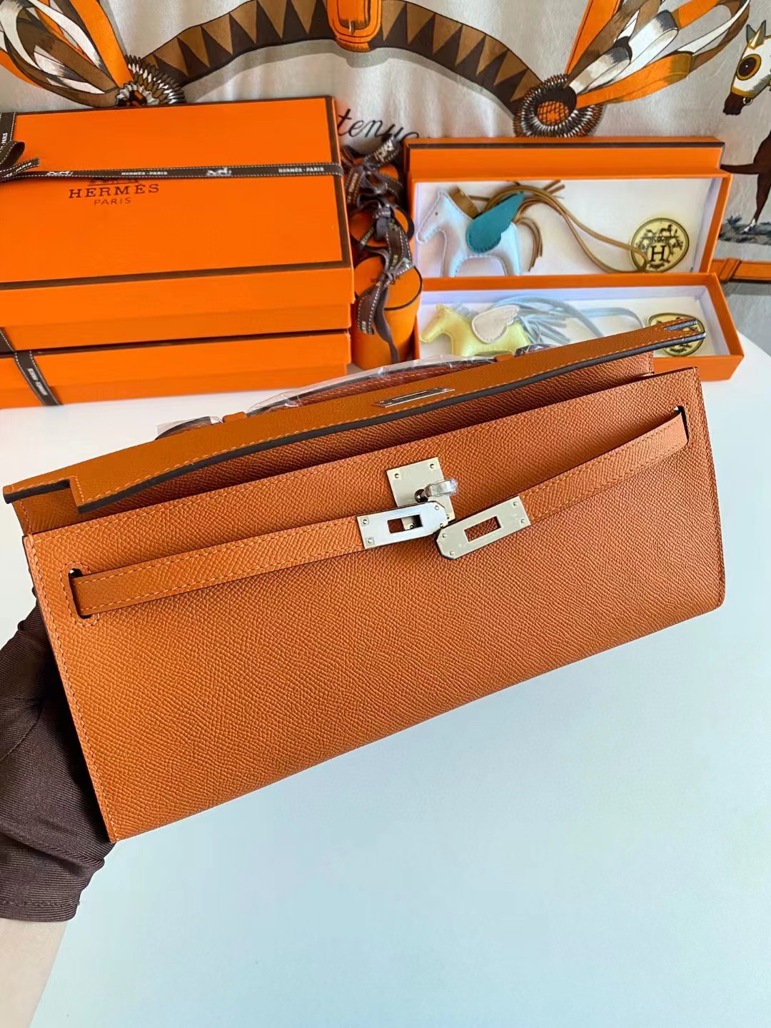 [TOP] HERMES Kelly Cut Elan 31 Clutch - Orange& SHW