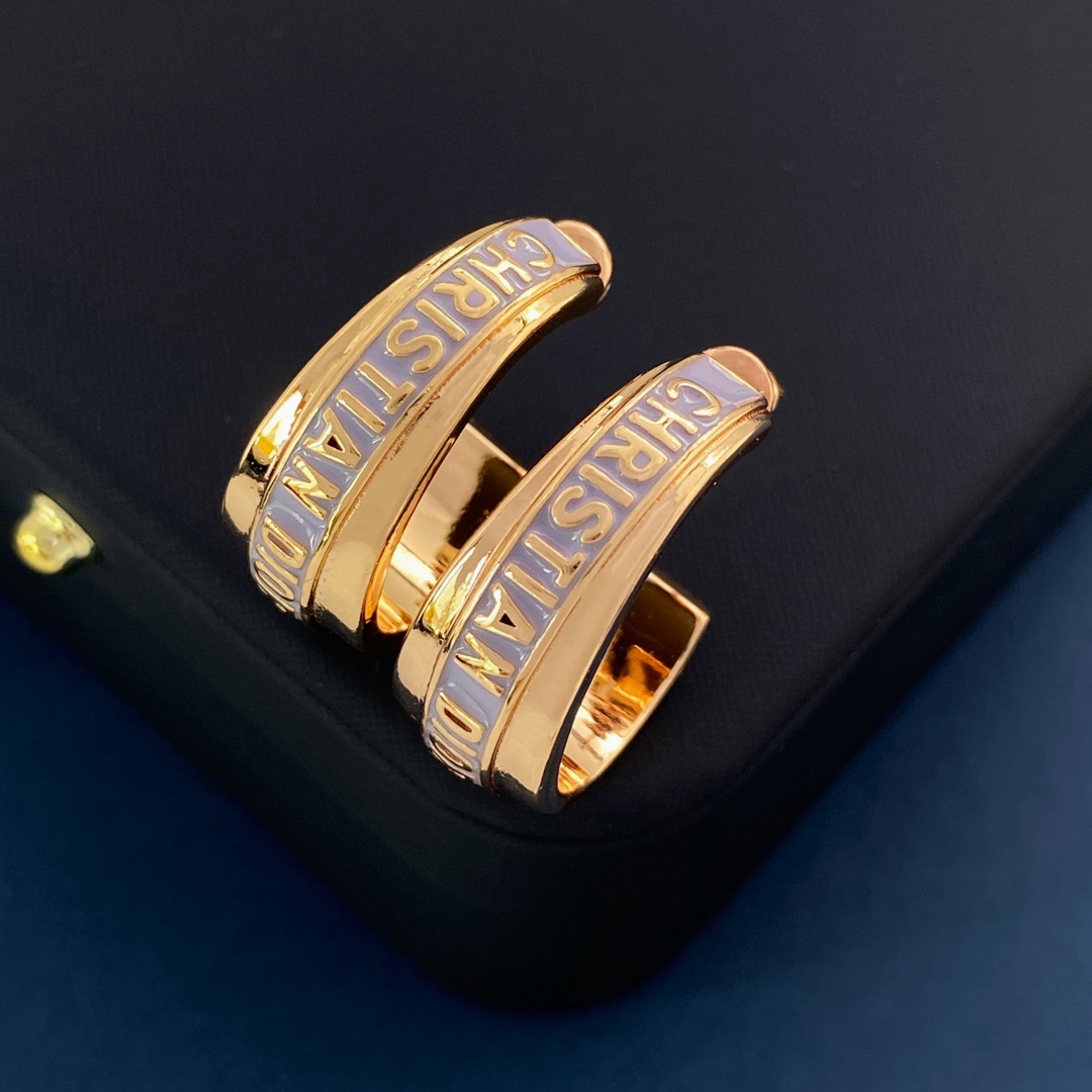 [TOP] Christian Dior Letter Light Purple Drop Oil C Open-Shaped Earrings - Rose Gold