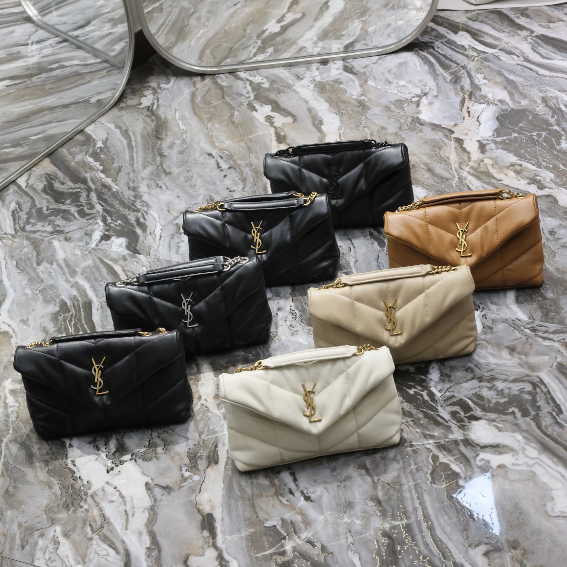 [TOP] Yves Saint Laurent YSL LouLou Puffer Double Chains Bag Small - 7 Colors