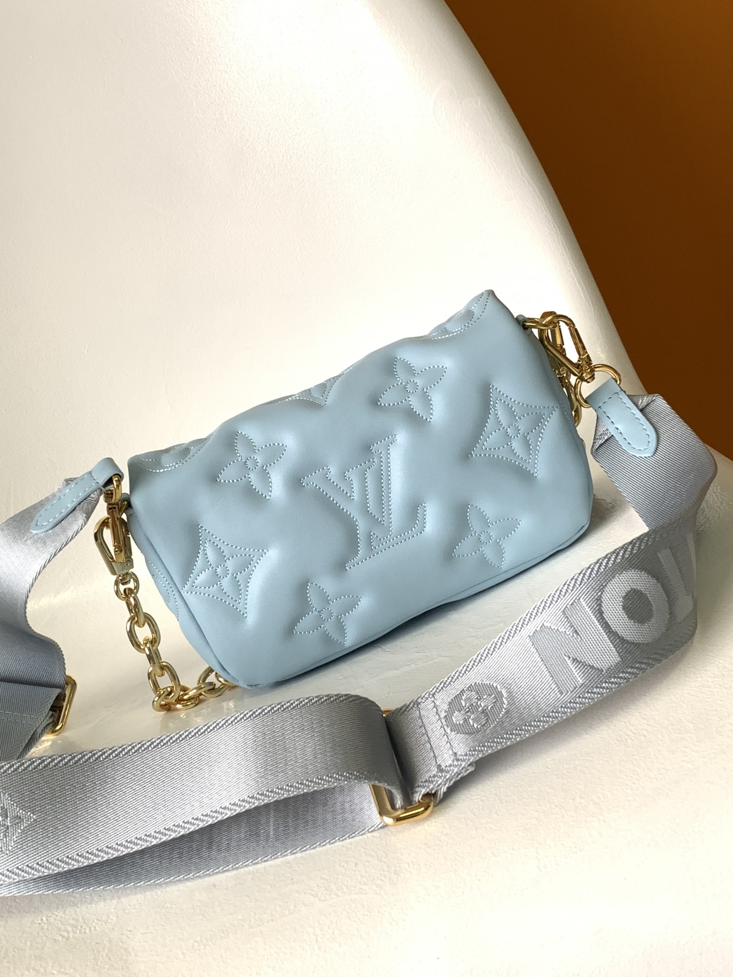 [TOP] Louis Vuitton LV  Soft Padded Calfskin Embroidered Classic Monogram  Wallet - Haze Blue