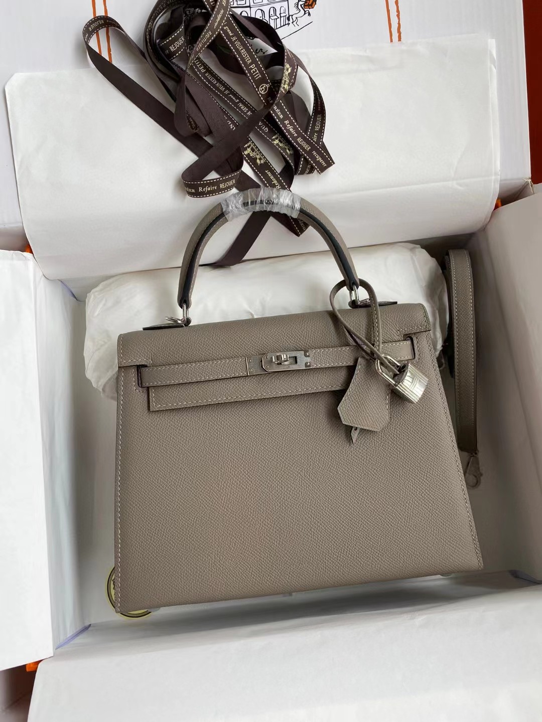 [TOP] HERMES Epsom Kelly 25CM - Dark Grey & SHW