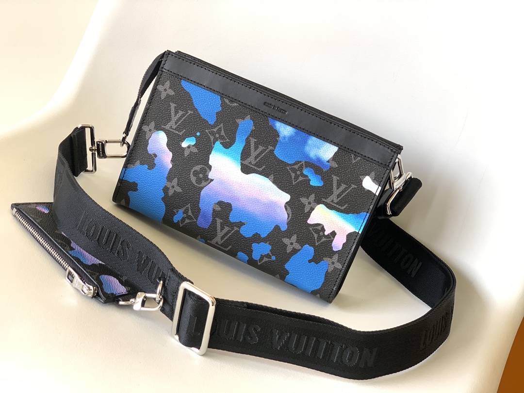 [TOP] Louis Vuitton LV Gaston Wearable Silk Screen Messenger Wallet - Blue