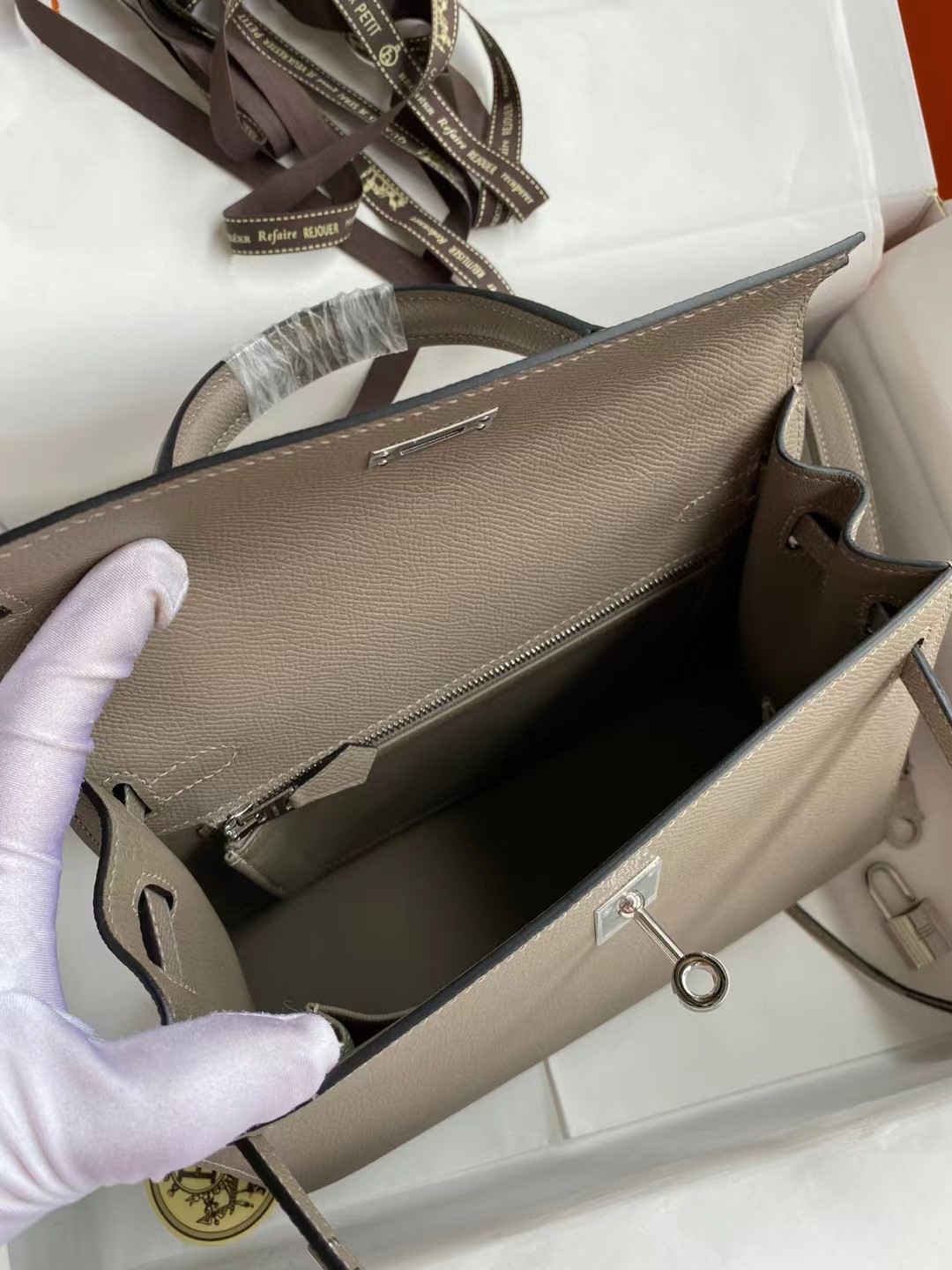 [TOP] HERMES Epsom Kelly 25CM - Dark Grey & SHW