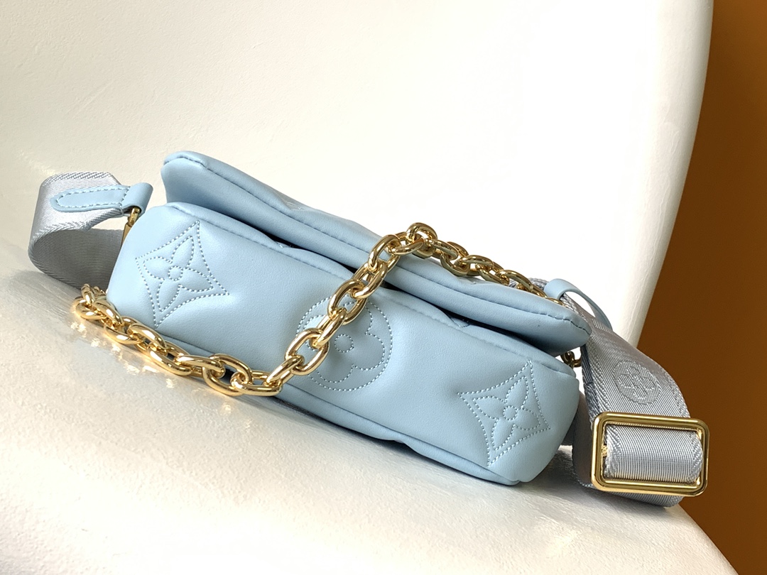 [TOP] Louis Vuitton LV  Soft Padded Calfskin Embroidered Classic Monogram  Wallet - Haze Blue