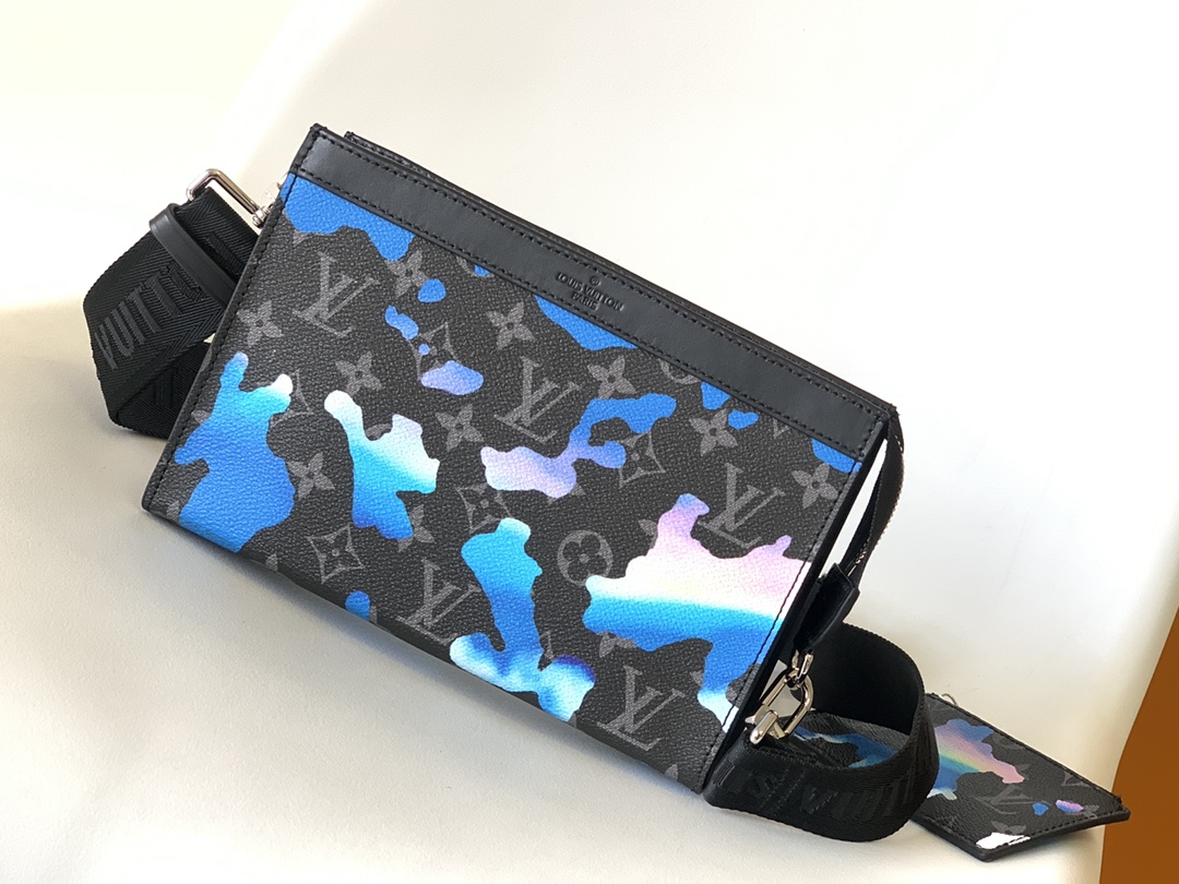 [TOP] Louis Vuitton LV Gaston Wearable Silk Screen Messenger Wallet - Blue