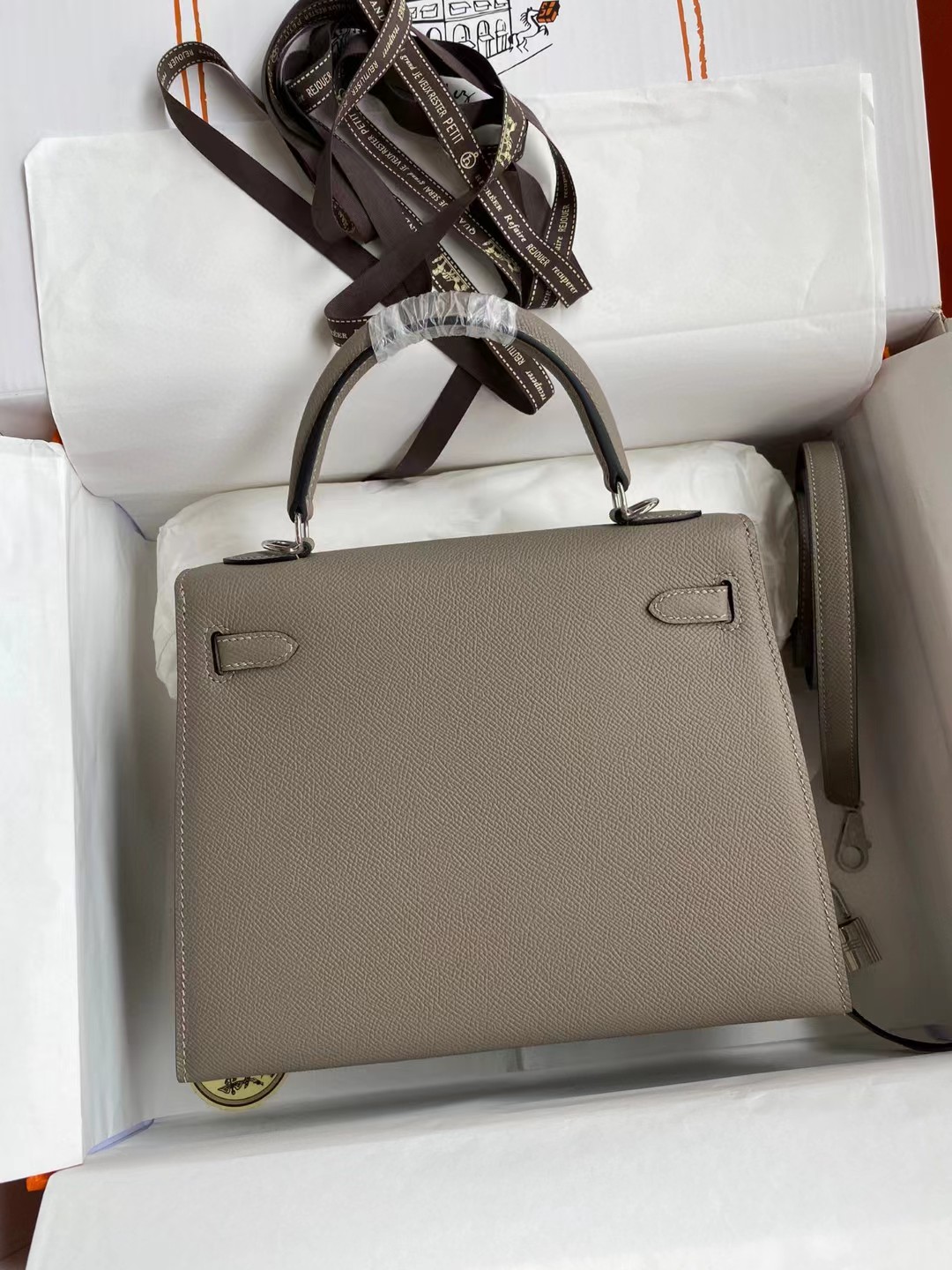 [TOP] HERMES Epsom Kelly 25CM - Dark Grey & SHW