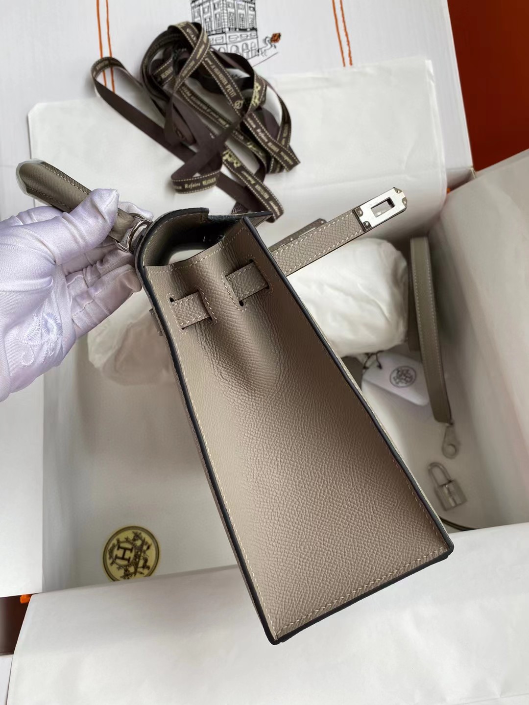 [TOP] HERMES Epsom Kelly 25CM - Dark Grey & SHW
