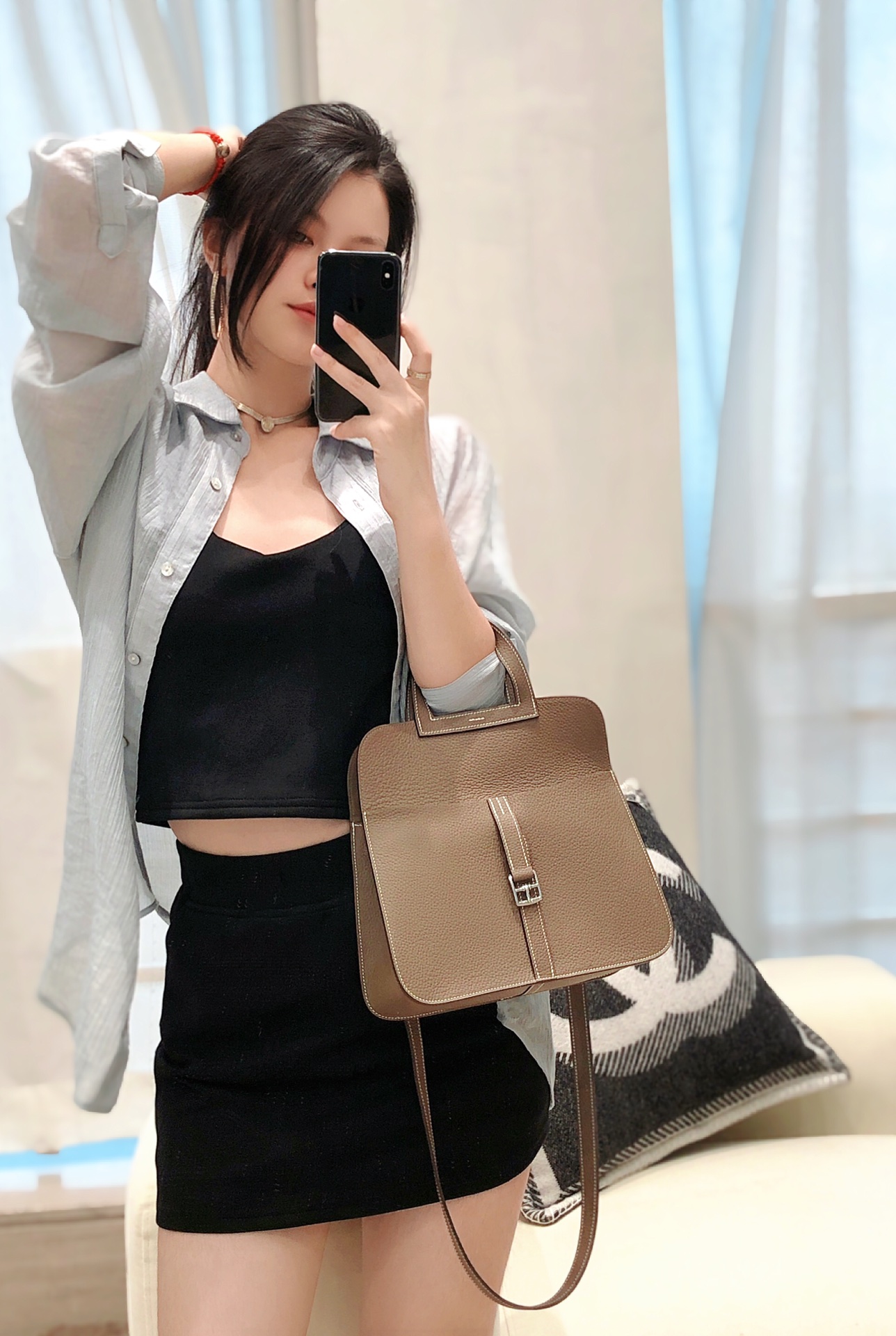 [TOP] HERMES Halzan 25 CM Elephant Bag - Gray - SHW