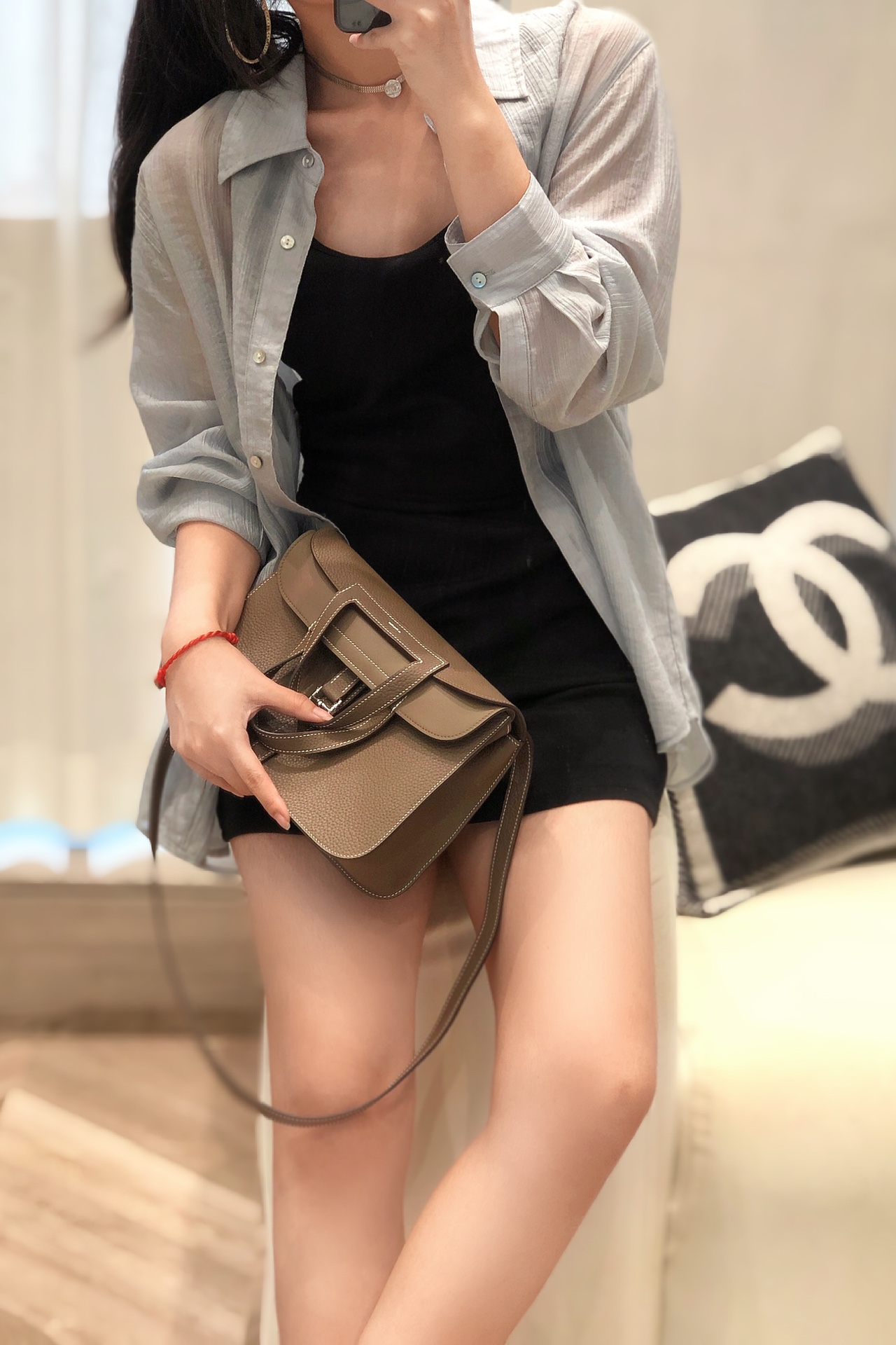 [TOP] HERMES Halzan 25 CM Elephant Bag - Gray - SHW