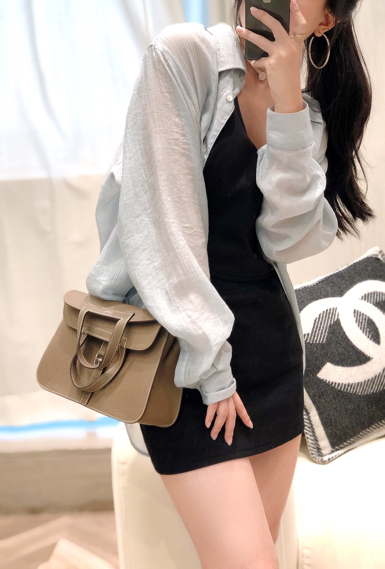 [TOP] HERMES Halzan 25 CM Elephant Bag - Gray - SHW