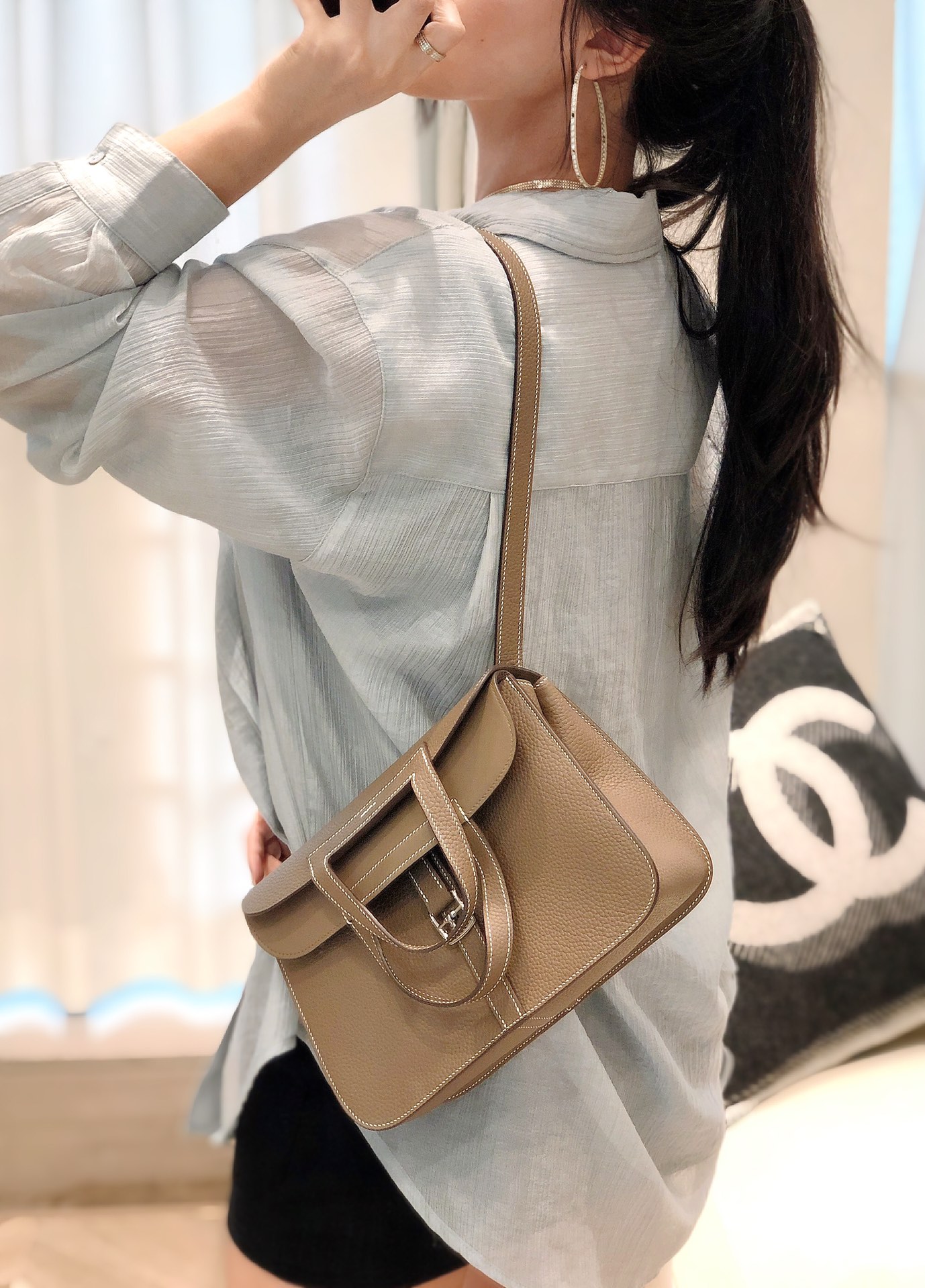 [TOP] HERMES Halzan 25 CM Elephant Bag - Gray - SHW