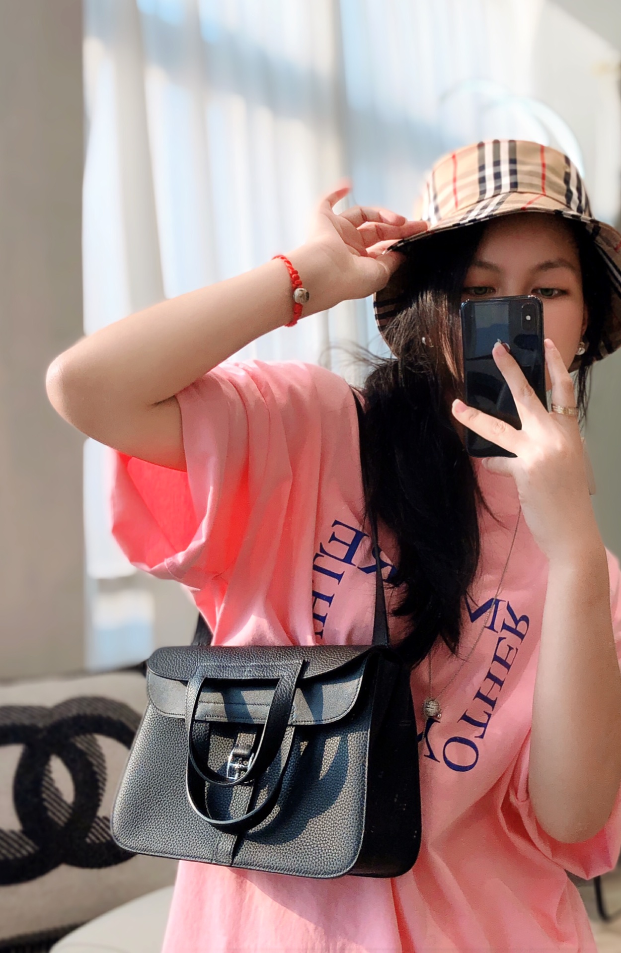 [TOP] HERMES Halzan 25 CM Elephant Bag - Black - SHW