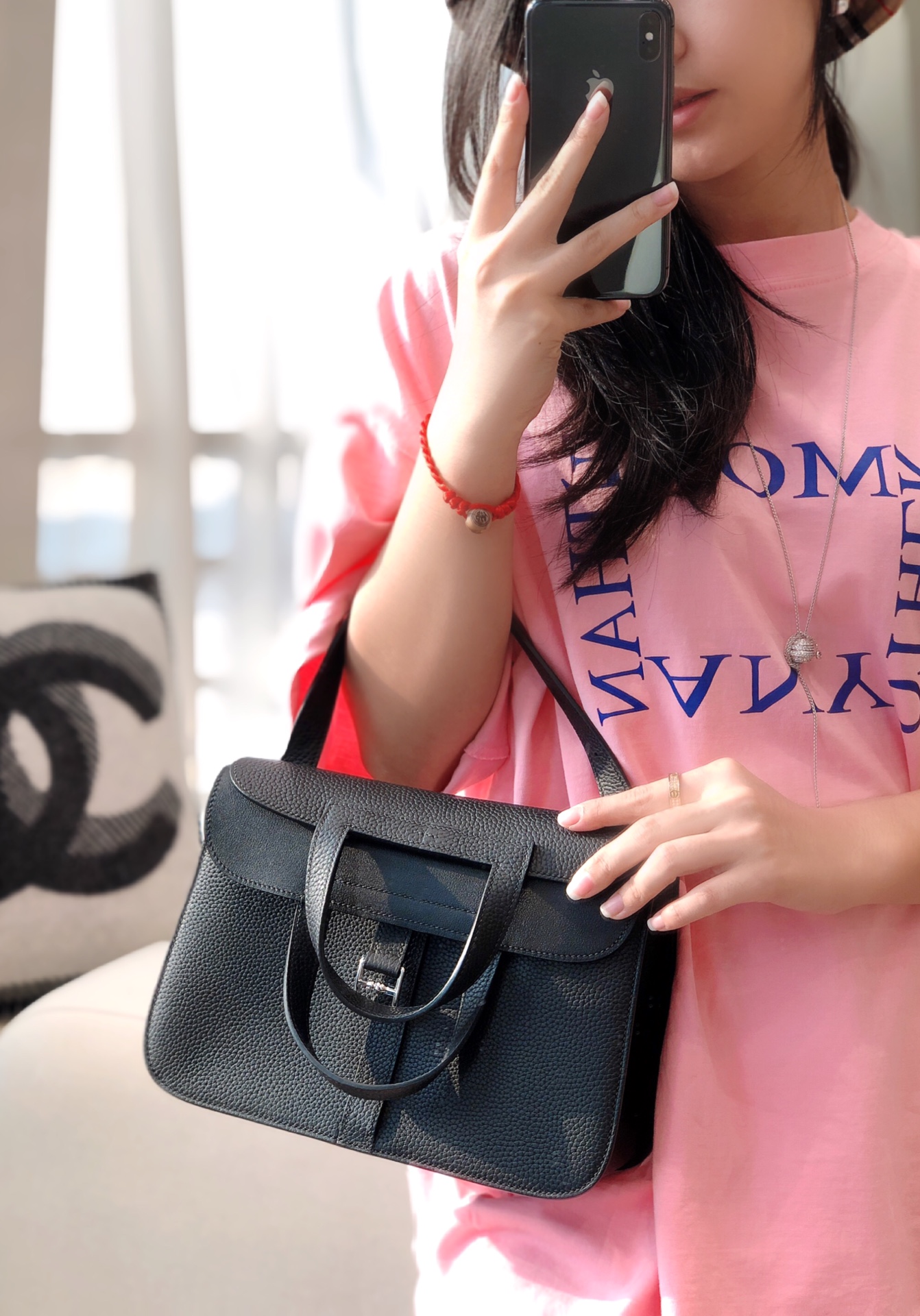 [TOP] HERMES Halzan 25 CM Elephant Bag - Black - SHW