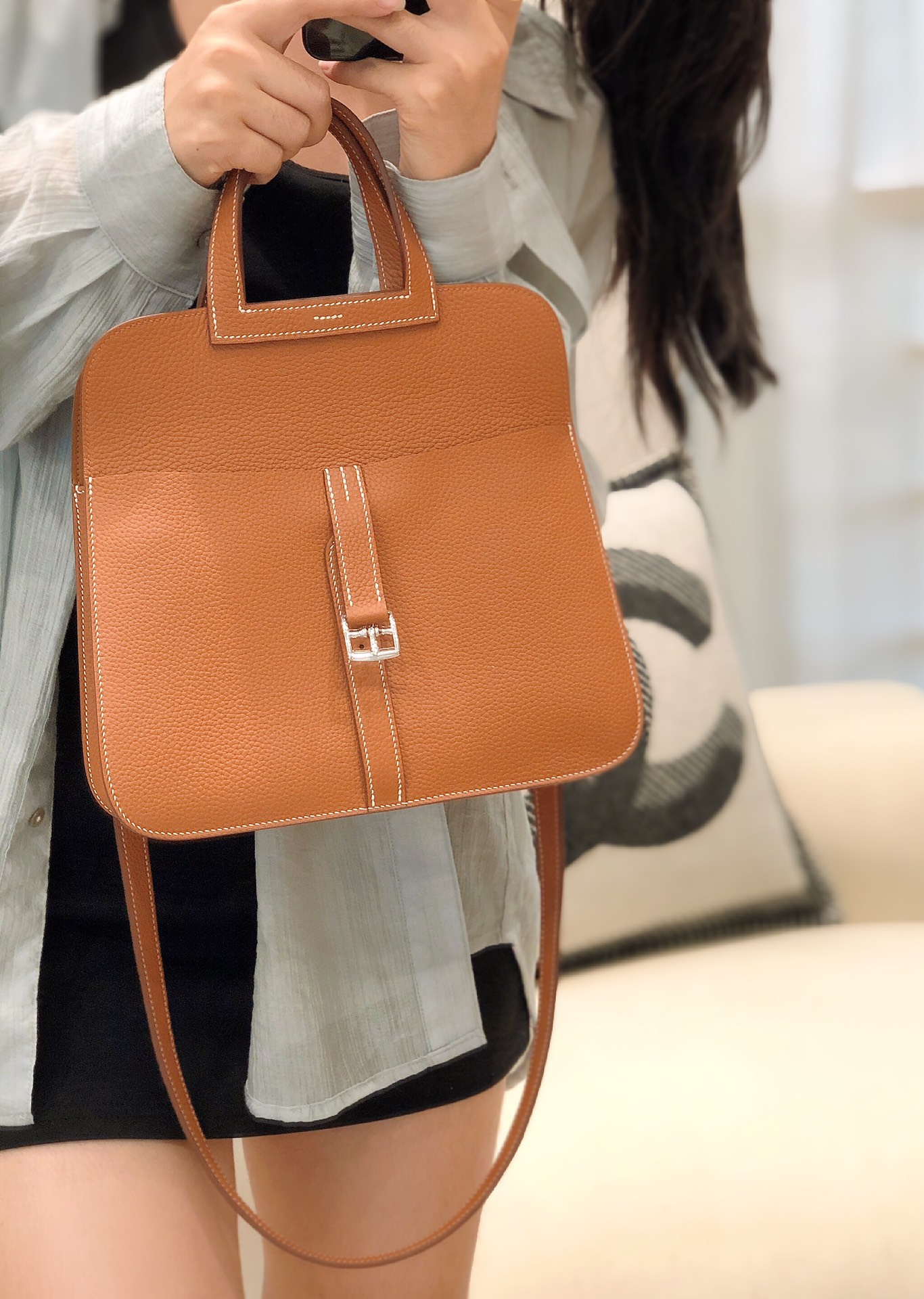 [TOP] [TOP] HERMES Halzan 25 CM Elephant Bag - Gold Brown - SHW