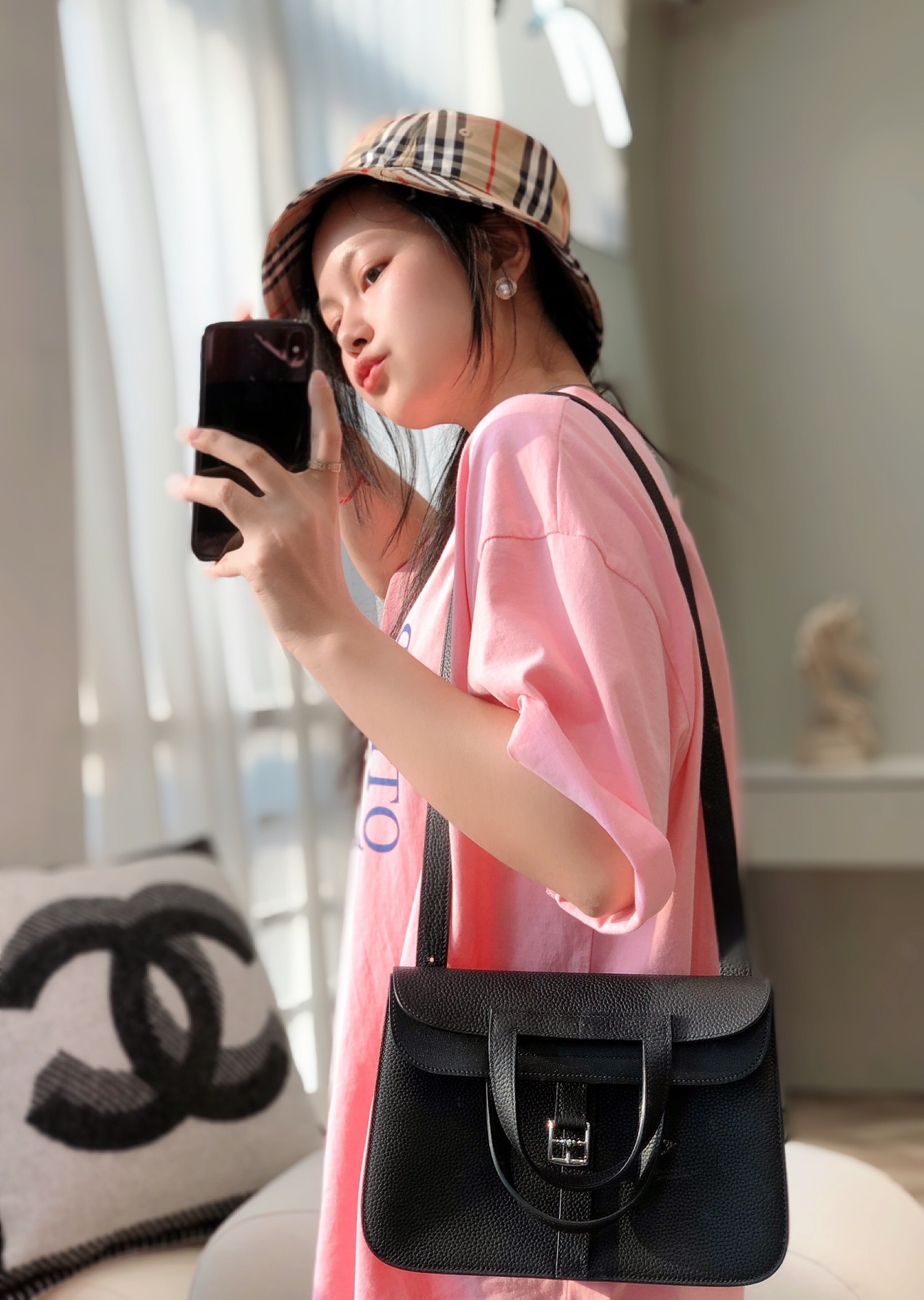 [TOP] HERMES Halzan 25 CM Elephant Bag - Black - SHW