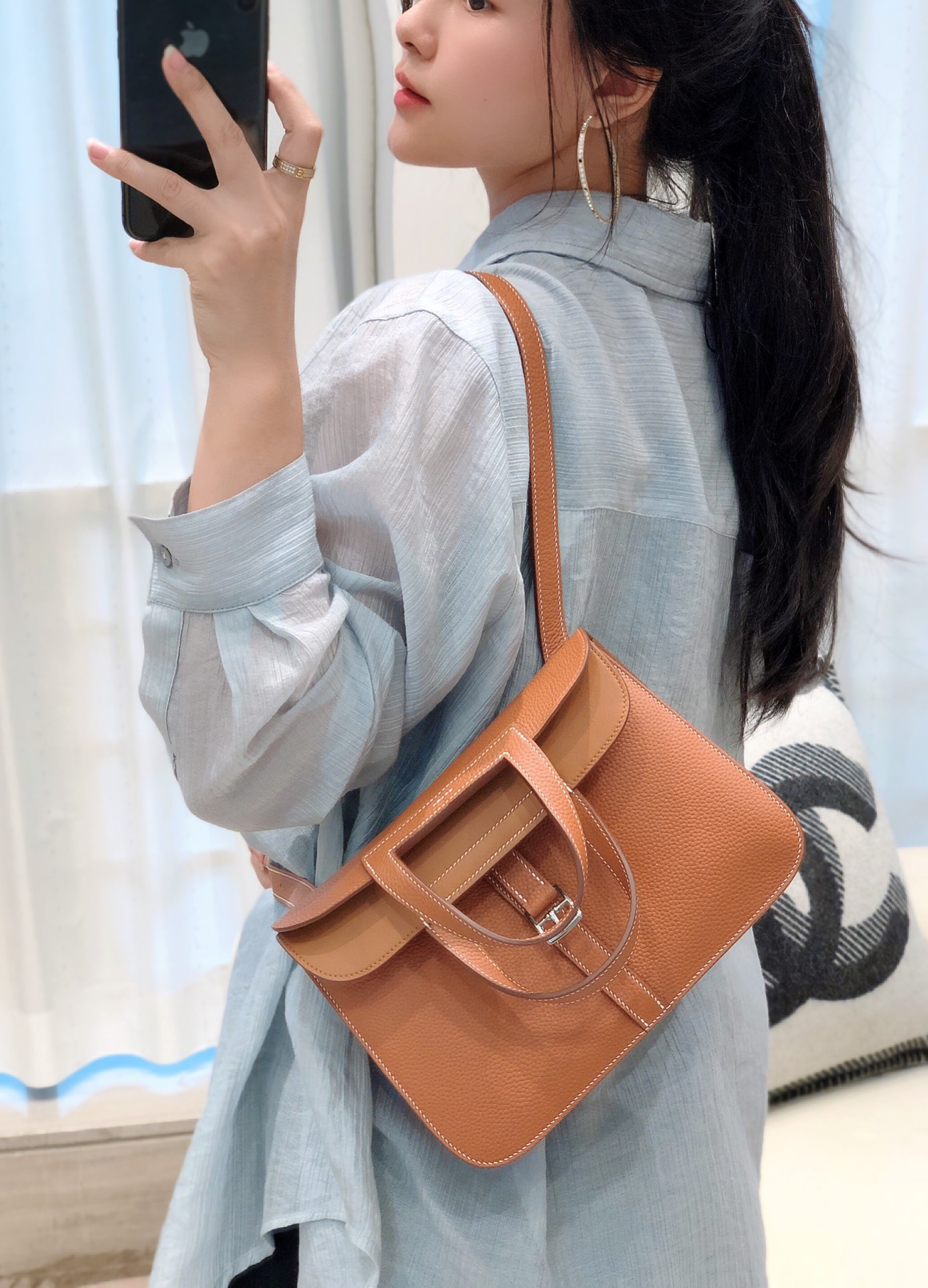 [TOP] [TOP] HERMES Halzan 25 CM Elephant Bag - Gold Brown - SHW