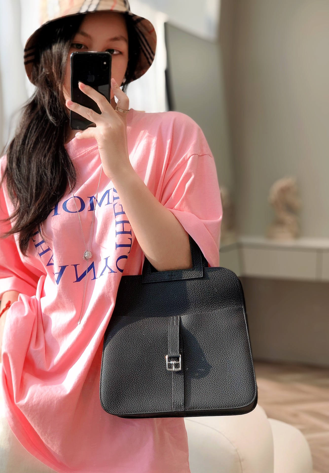 [TOP] HERMES Halzan 25 CM Elephant Bag - Black - SHW