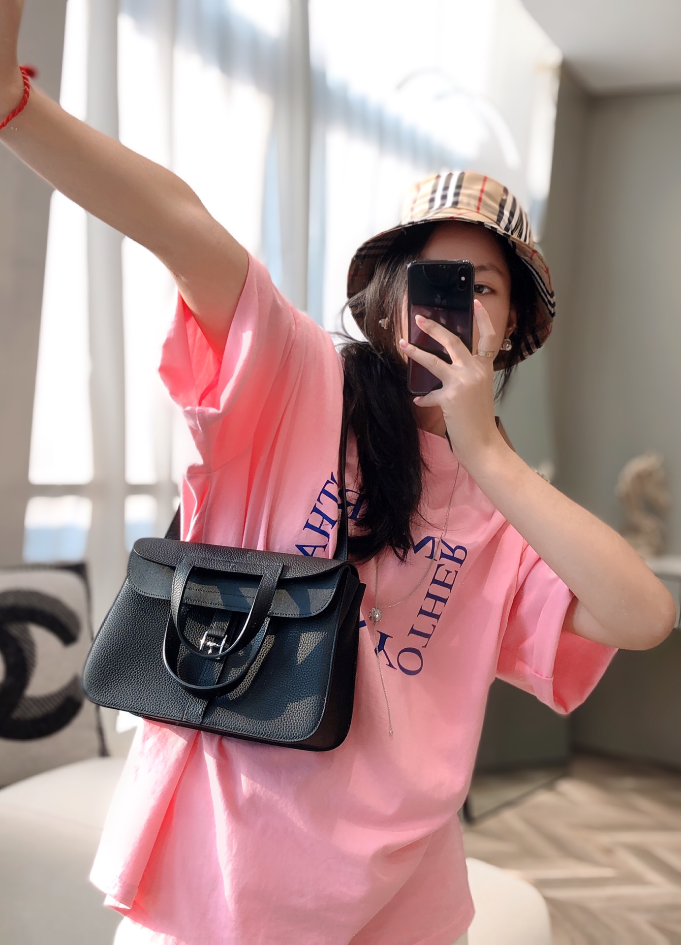 [TOP] HERMES Halzan 25 CM Elephant Bag - Black - SHW