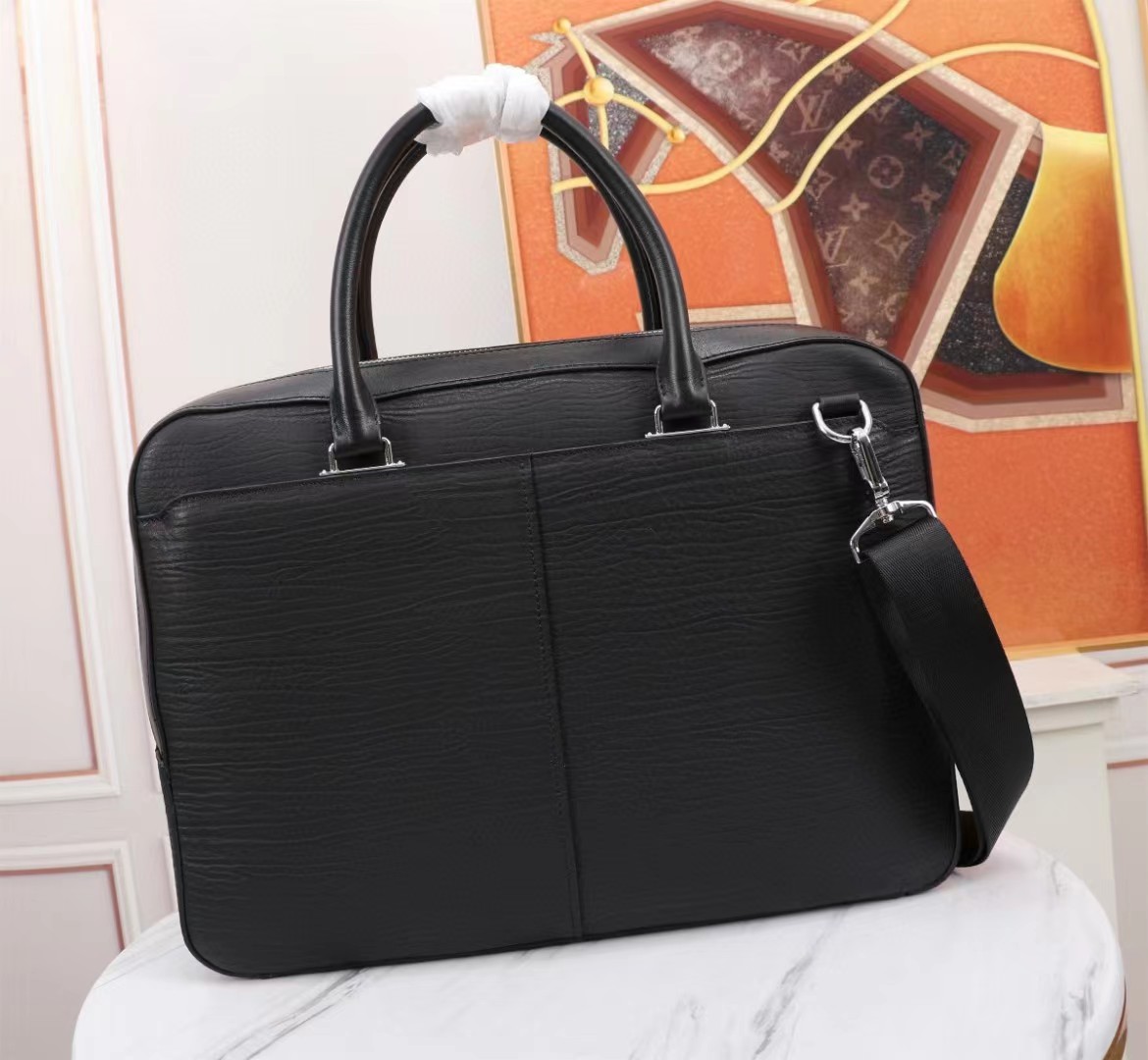 [Top] PRADA Imported Leather Combination Lock Briefcase Bags 39x30x8 cm