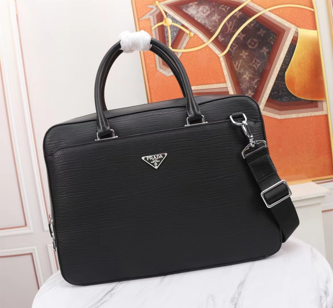 [Top] PRADA Imported Leather Combination Lock Briefcase Bags 39x30x8 cm