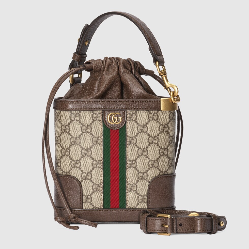 [TOP] GUCCI G*G Supreme Canvas Ophidia Mini Bucket Bags 18x16x5 cm - Beige & Ebony