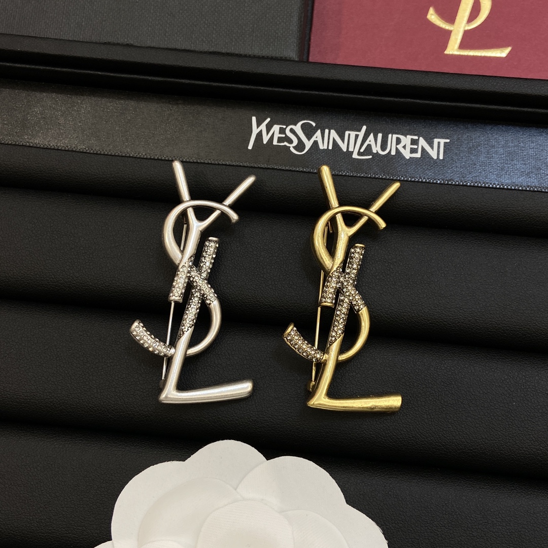 [TOP] Yves Saint Laurent YSL  Gold Retro Style Brooch