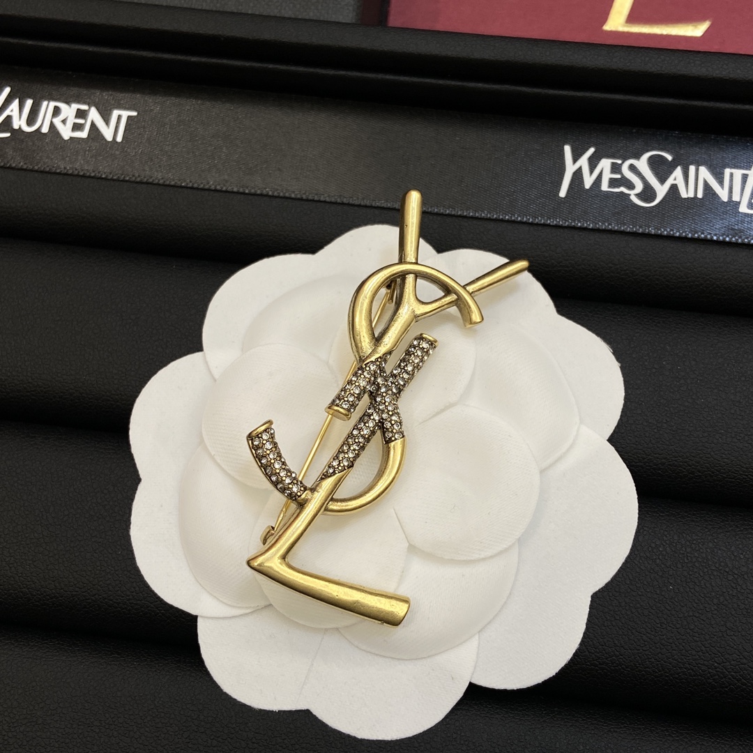 [TOP] Yves Saint Laurent YSL  Gold Retro Style Brooch