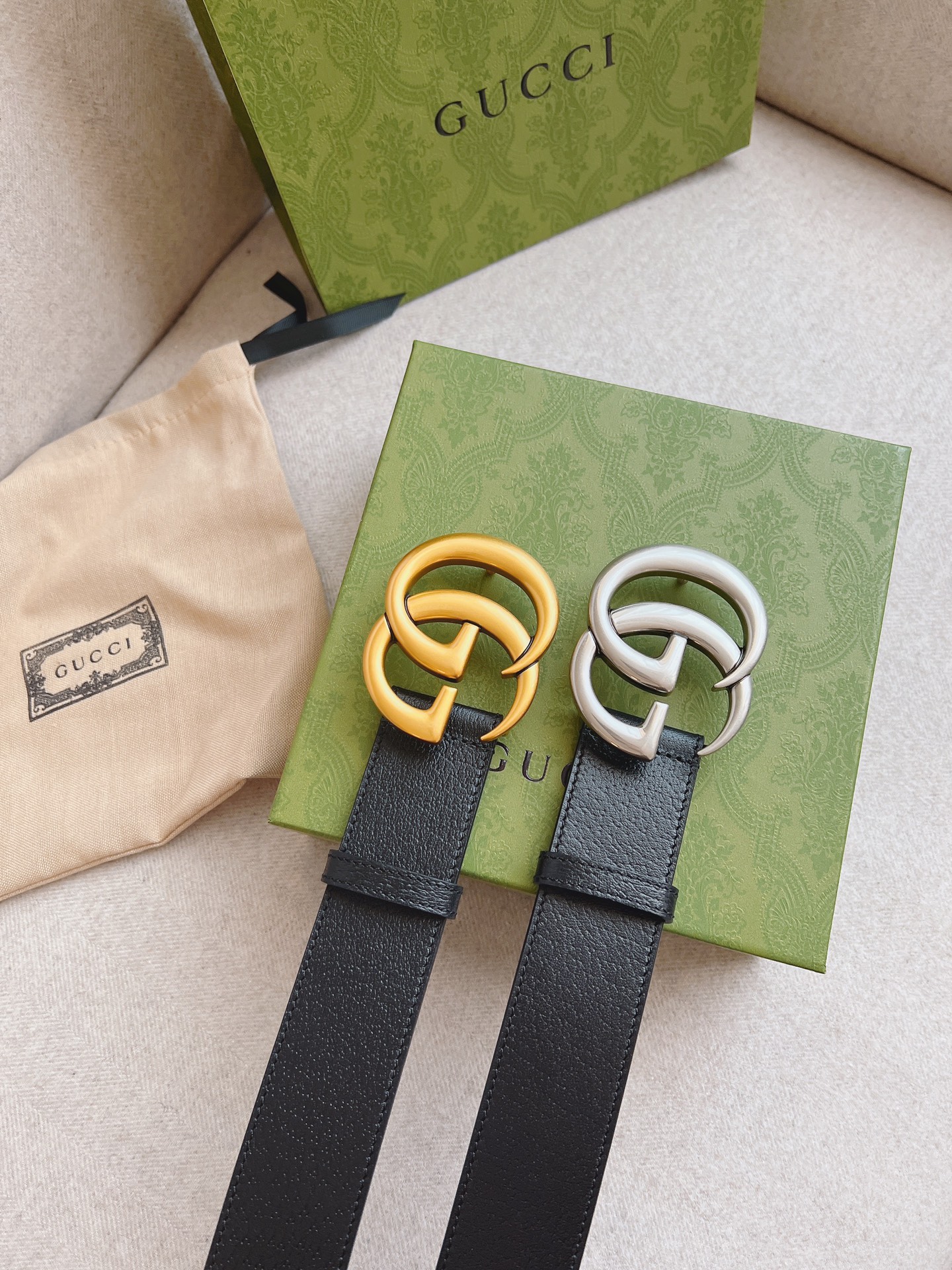 [TOP] GUCCI Mutual buckle dual G belt buckle belt 4.0cm