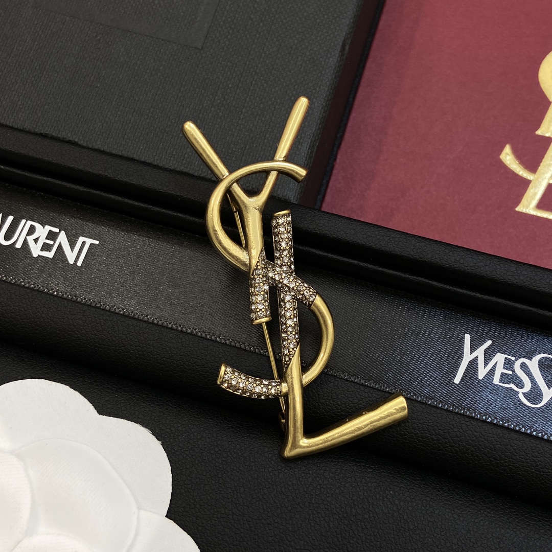 [TOP] Yves Saint Laurent YSL  Gold Retro Style Brooch