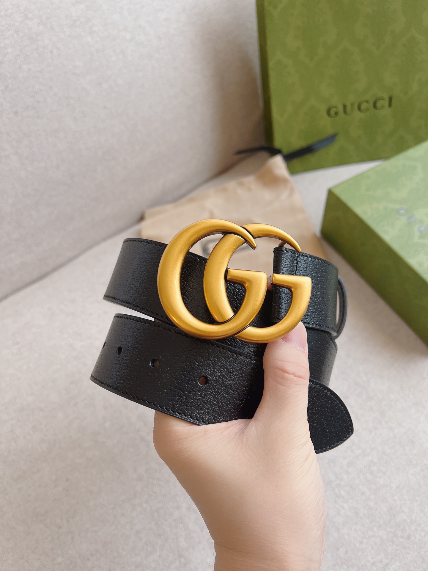 [TOP] GUCCI Mutual buckle dual G belt buckle belt 4.0cm