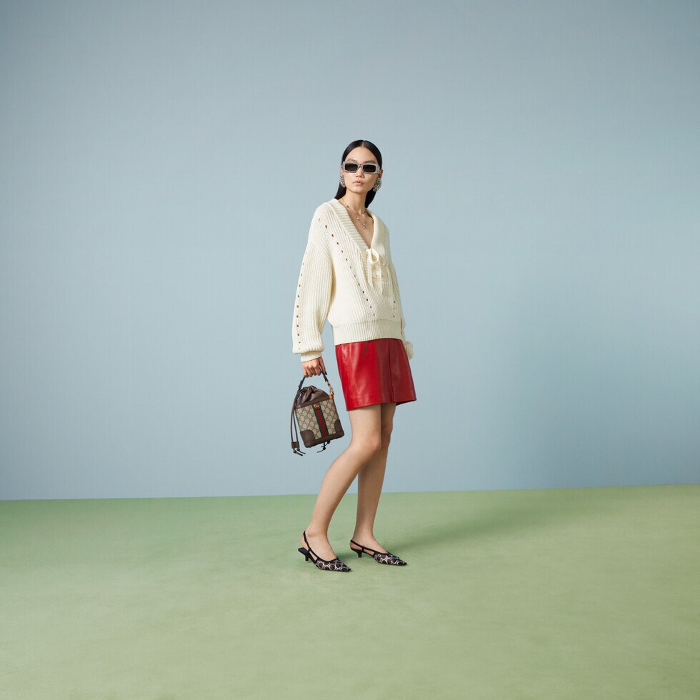 [TOP] GUCCI G*G Supreme Canvas Ophidia Mini Bucket Bags 18x16x5 cm - Beige & Ebony