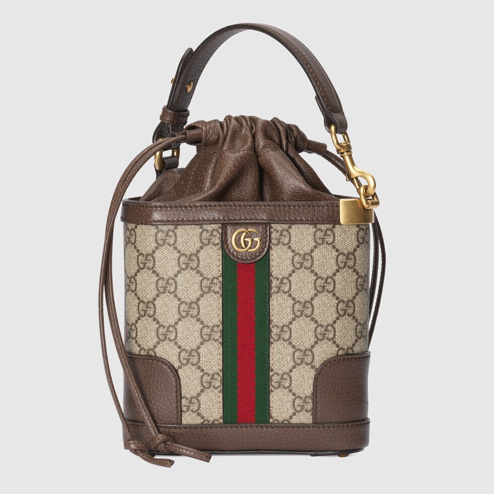 [TOP] GUCCI G*G Supreme Canvas Ophidia Mini Bucket Bags 18x16x5 cm - Beige & Ebony