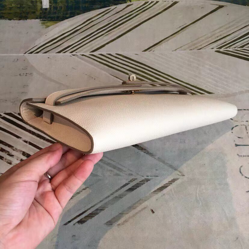 [TOP] HERMES Kelly Cut Elan 31 Clutch - White & SHW