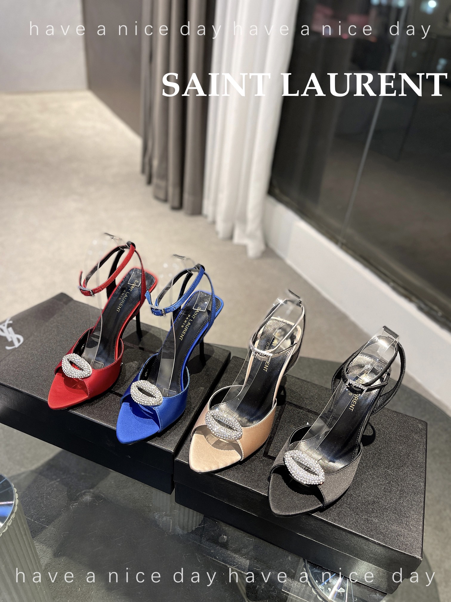 [TOP] Yves Saint Laurent YSL Pointed Satin Open Heeled High Heels - 4 Colors