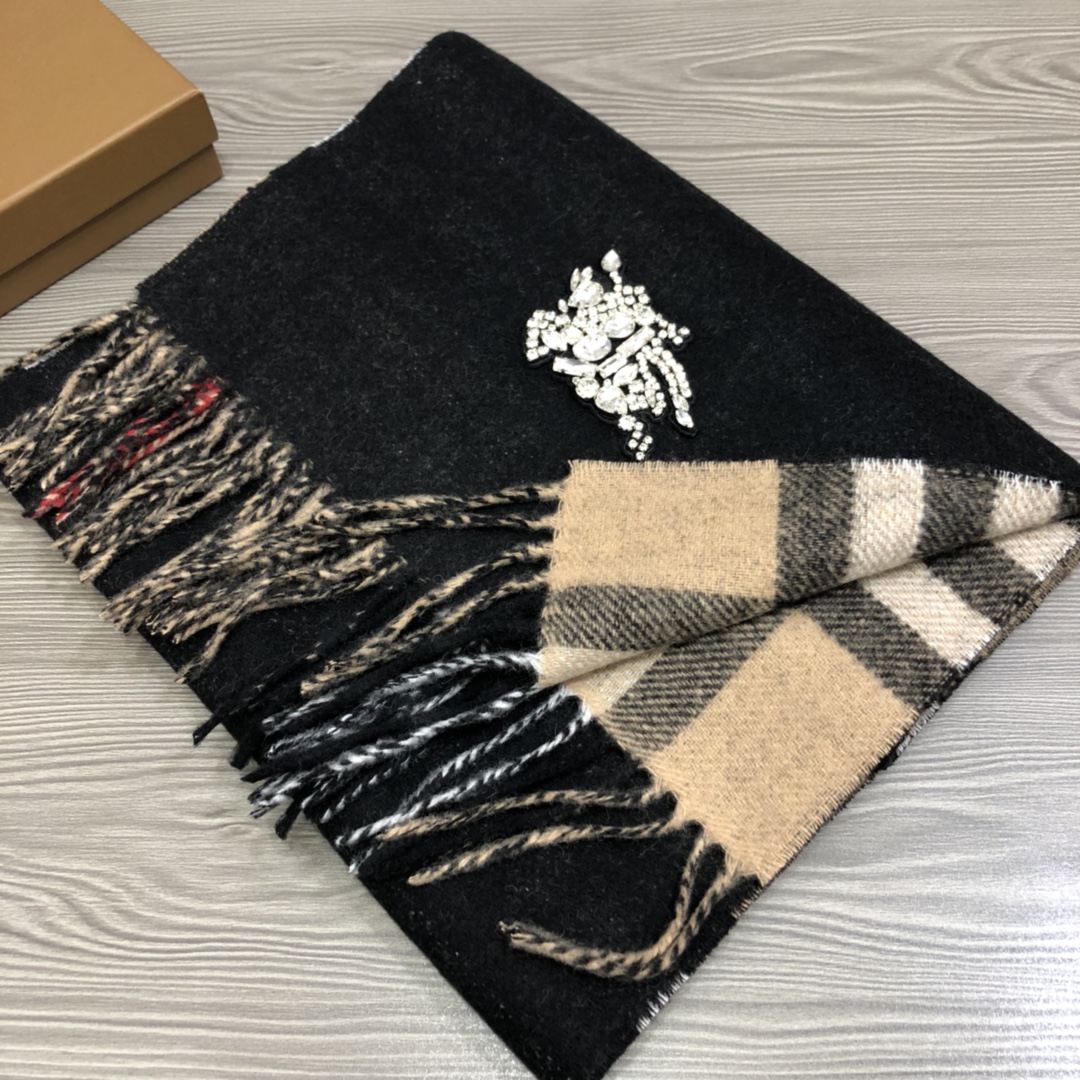 [TOP] BURBERRY Cashmere Scarf 30 x 180 cm - Black