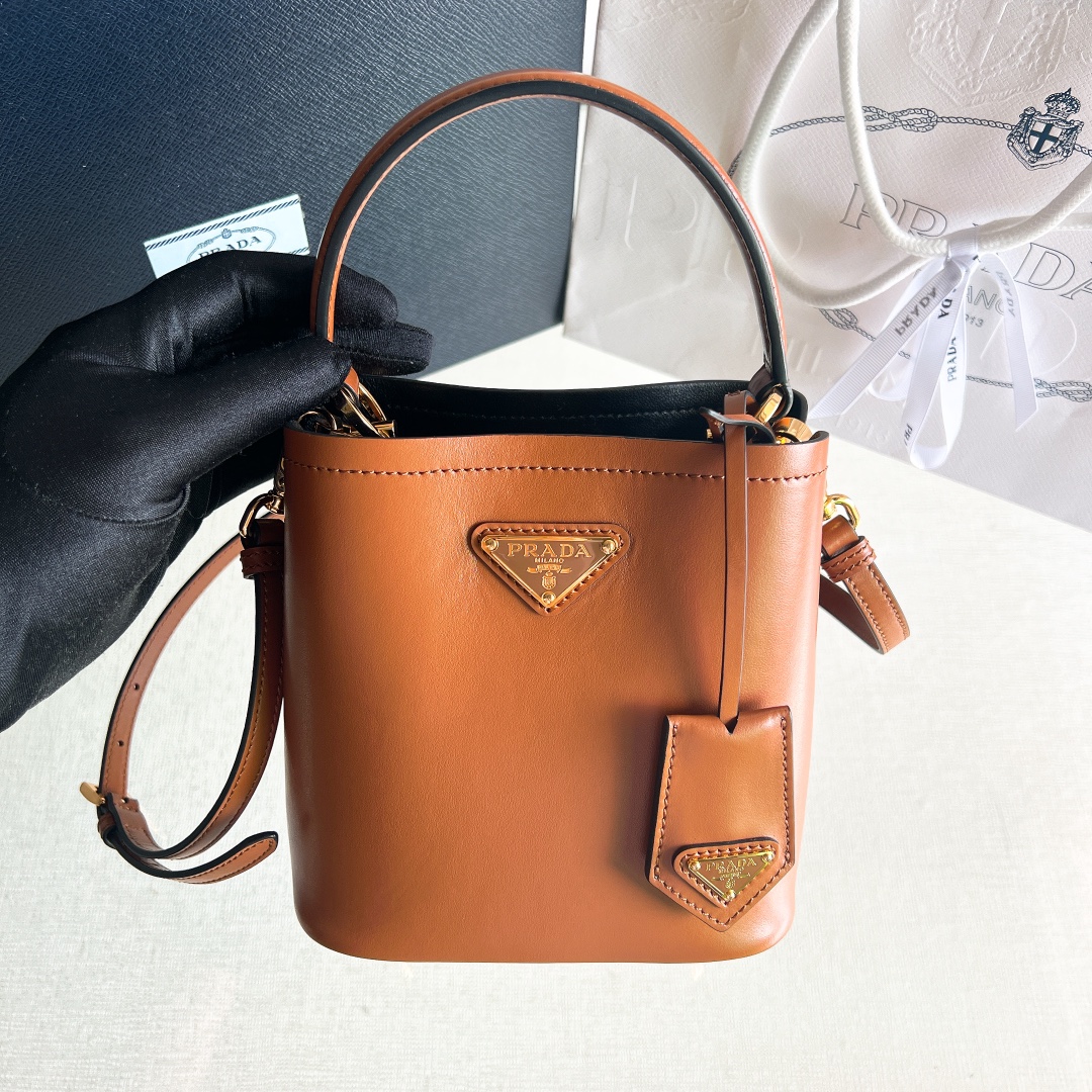 [TOP] PRADA Panier Bucket Plain Cowhide Bags 15X16X9.5 cm - Three Colors