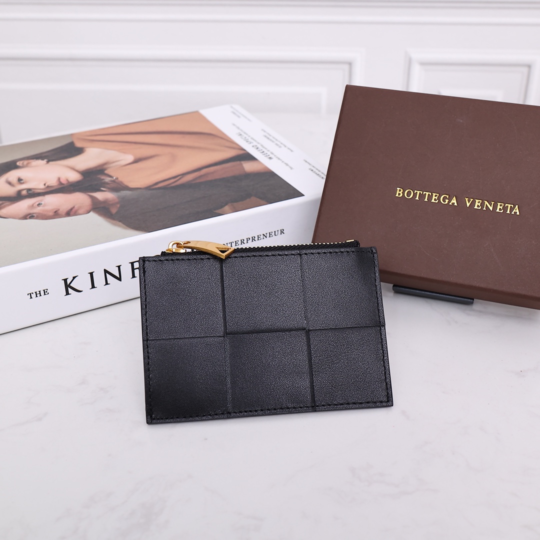 [TOP] Bottega Veneta BV BV Cowhide Large Grid Woven Slim Card Holder Wallet - Two Colors