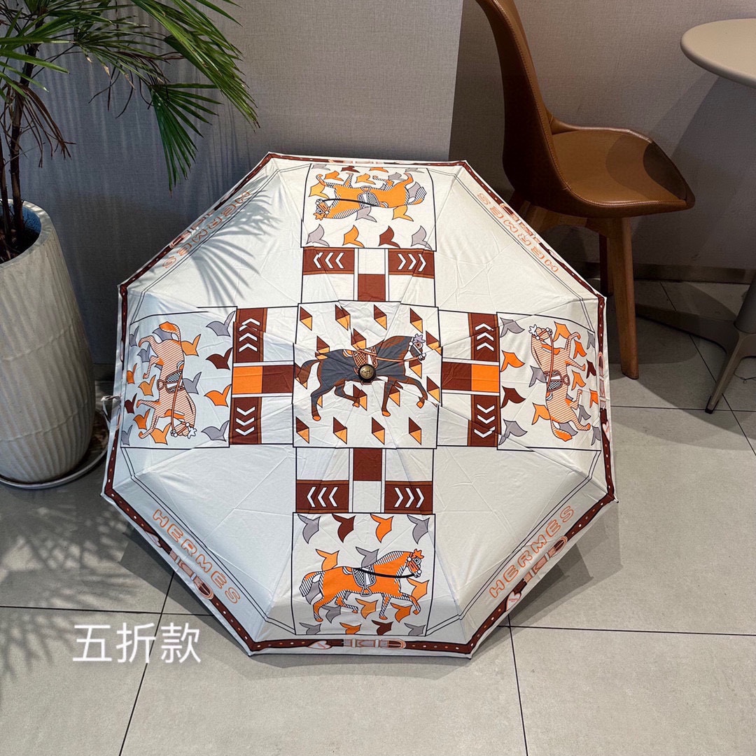 [TOP] HERMES Five-Fold Horses Umbrella - 2 Colors